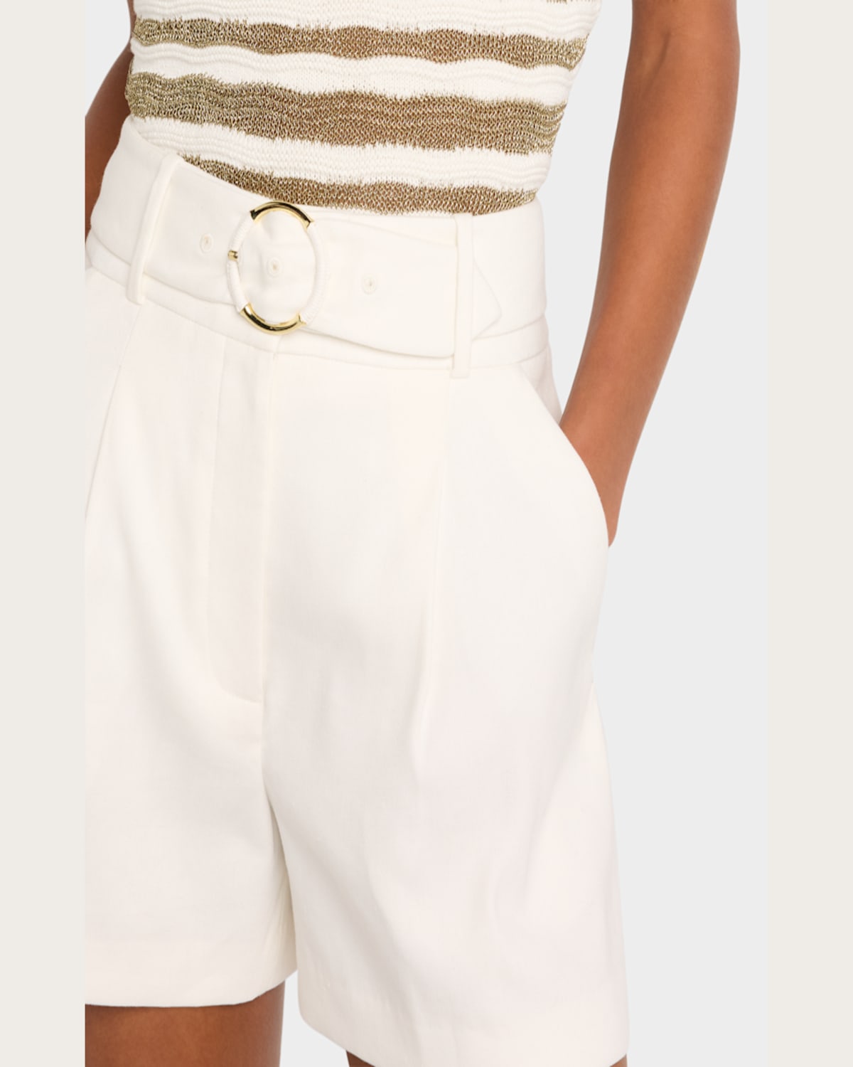 Shop Veronica Beard Piper Belted Shorts In Off White