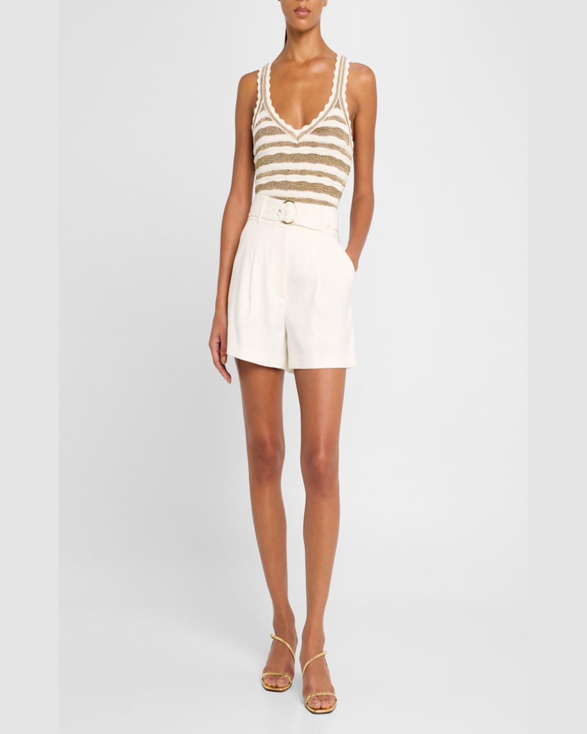 Veronica Beard Binetto Stripe Knit Tank Top In Off Whitegold