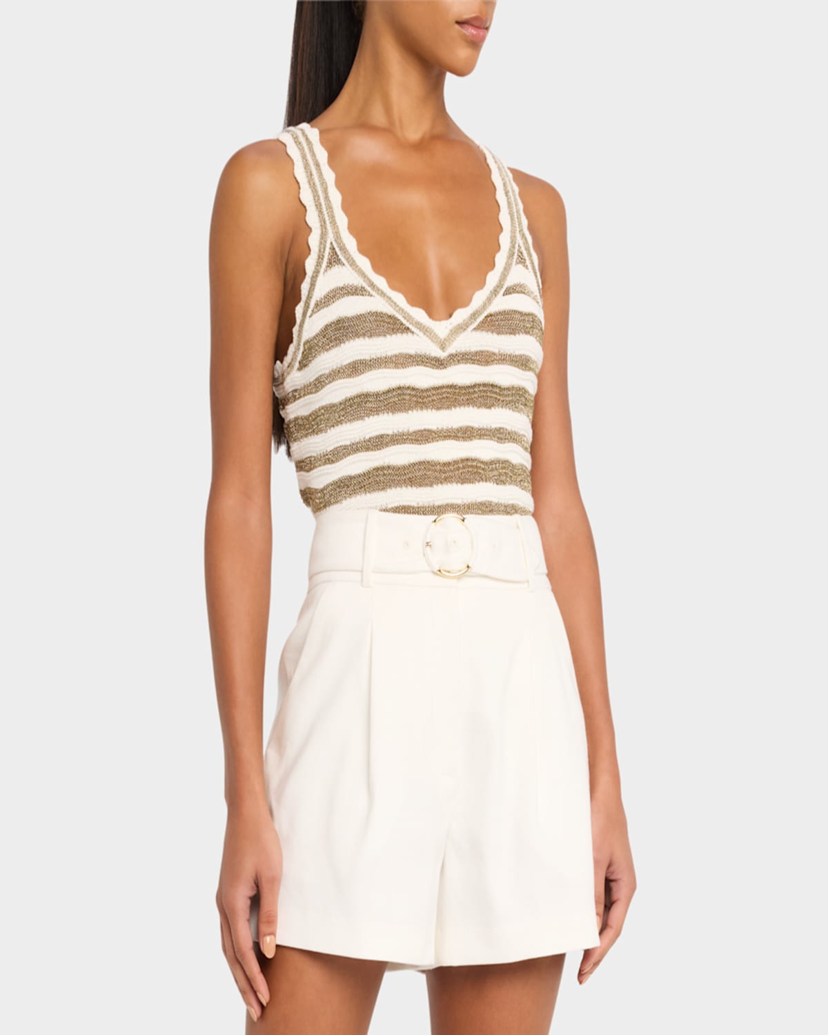 Veronica Beard Binetto Stripe Knit Tank Top In Off Whitegold