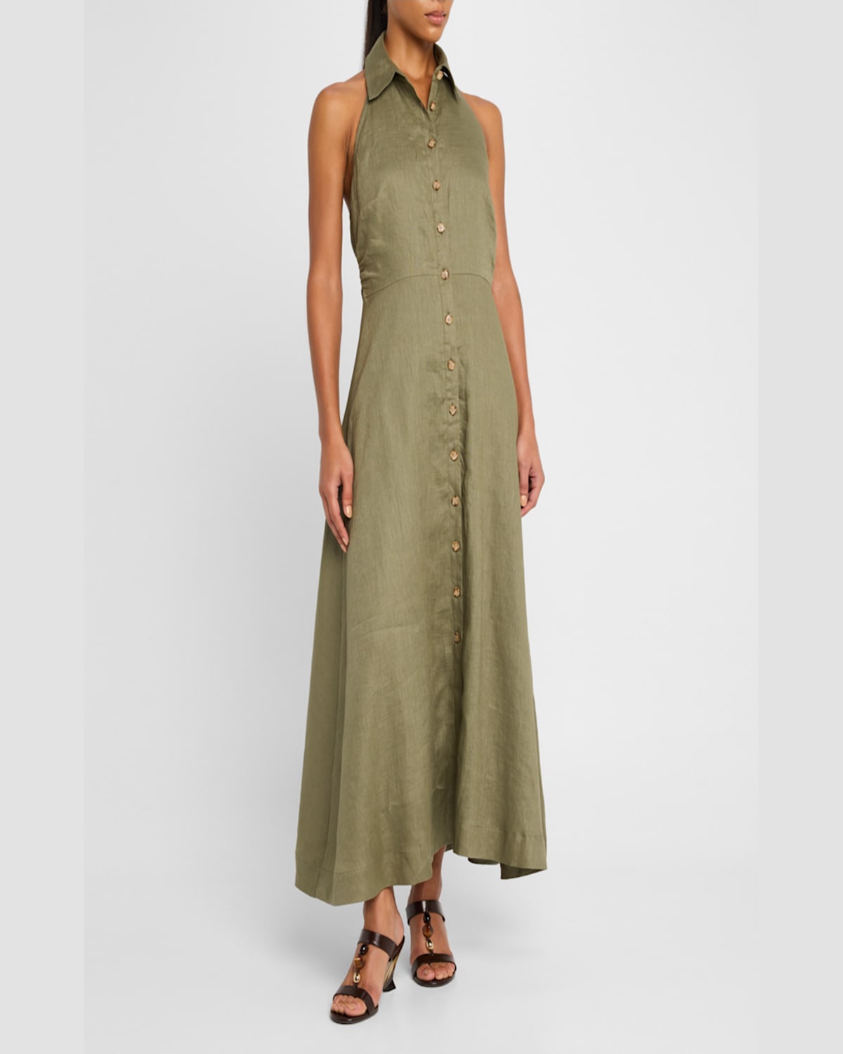 Veronica Beard Mackey Button-front A-line Dress In Stone Army