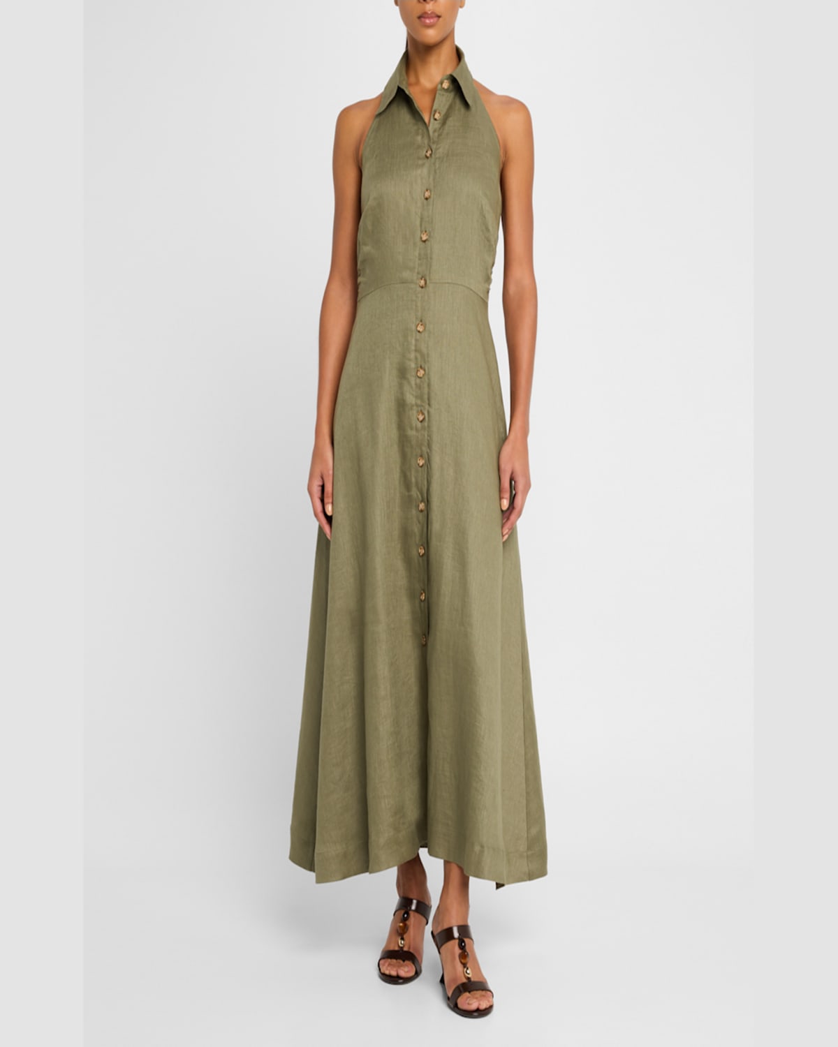 Veronica Beard Mackey Button-front A-line Dress In Stone Army