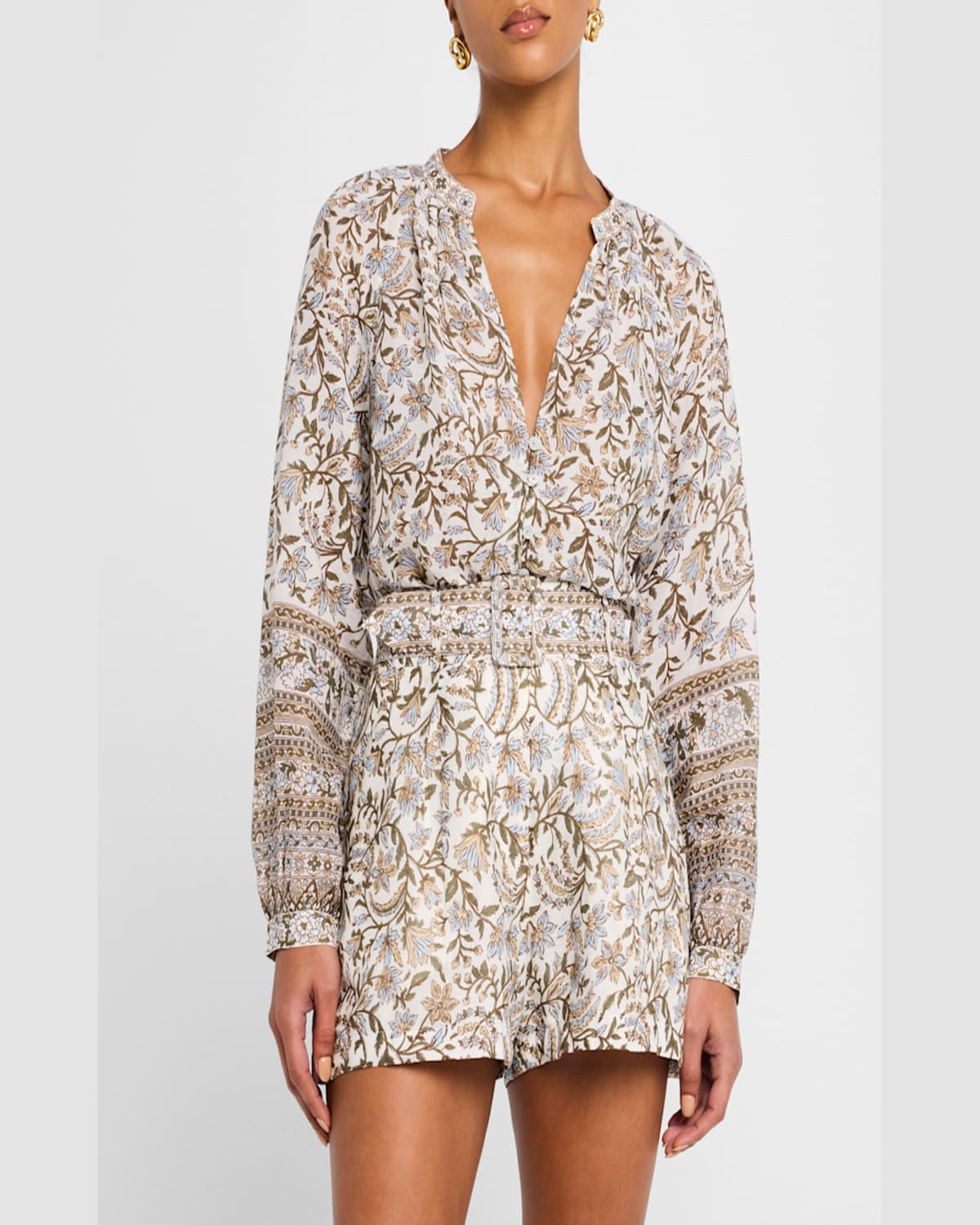 Veronica Beard Ailani Printed Long-sleeve Top In Dove Multi