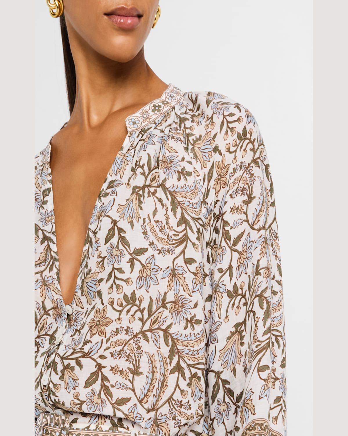 Veronica Beard Ailani Printed Long-sleeve Top In Dove Multi
