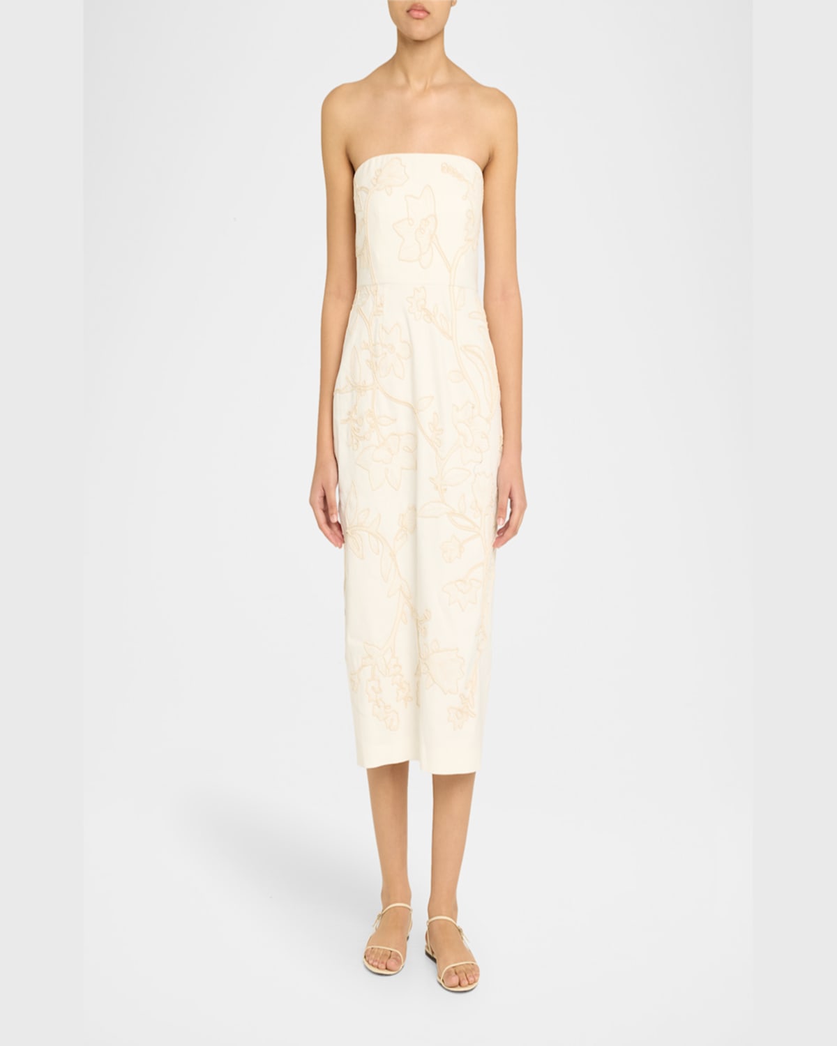 Veronica Beard Netia Strapless Embroidered Dress In Off White