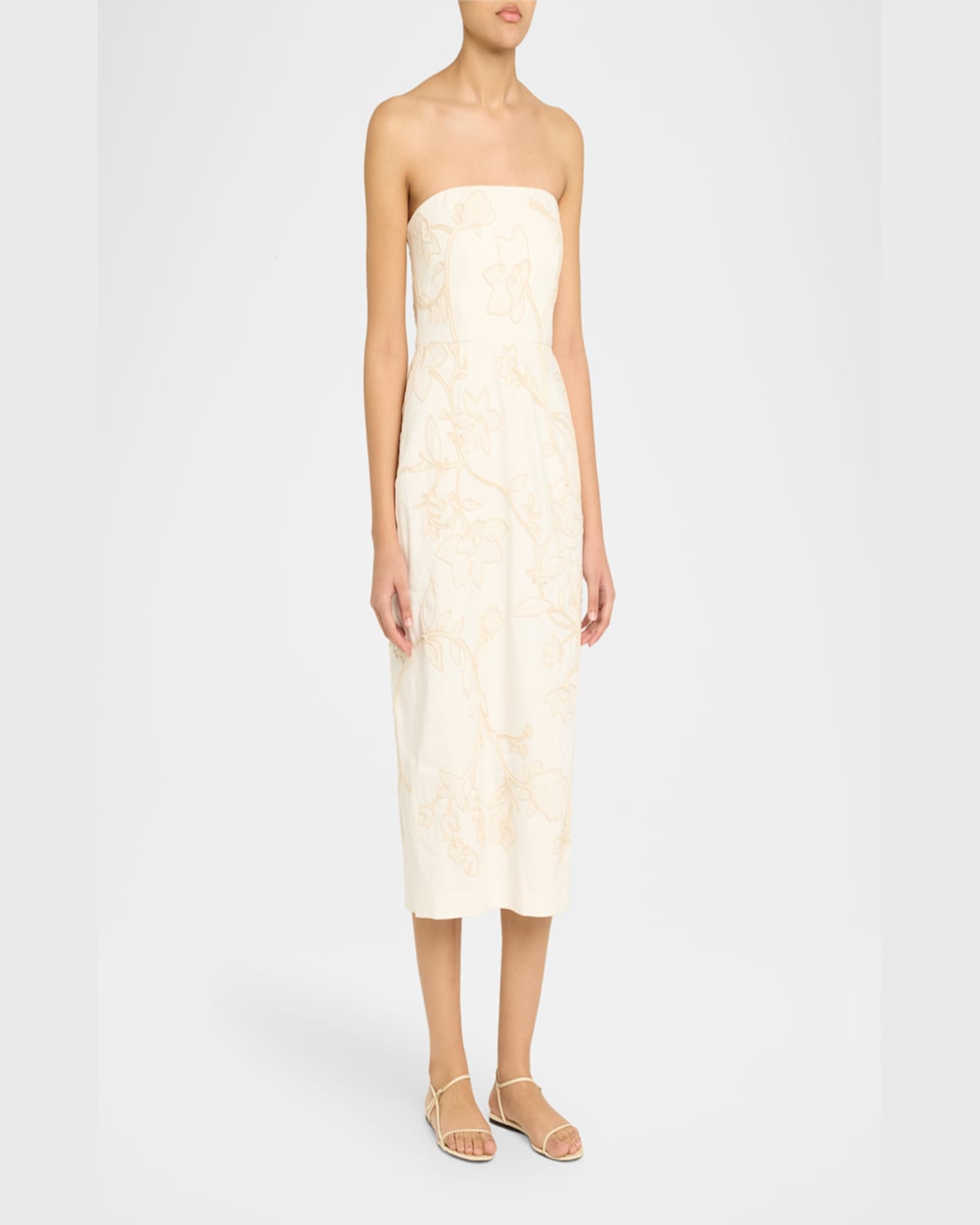Veronica Beard Netia Strapless Embroidered Dress In Off White
