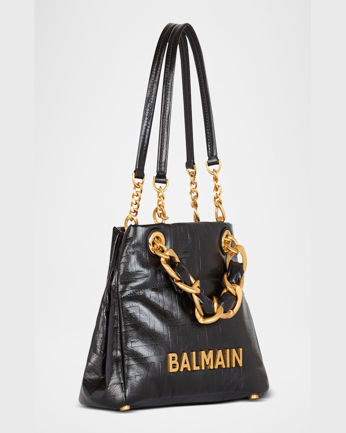 Balmain 1945 Soft Pb-monogrammed Crinkled Leather Tote Bag In 0pa Noir