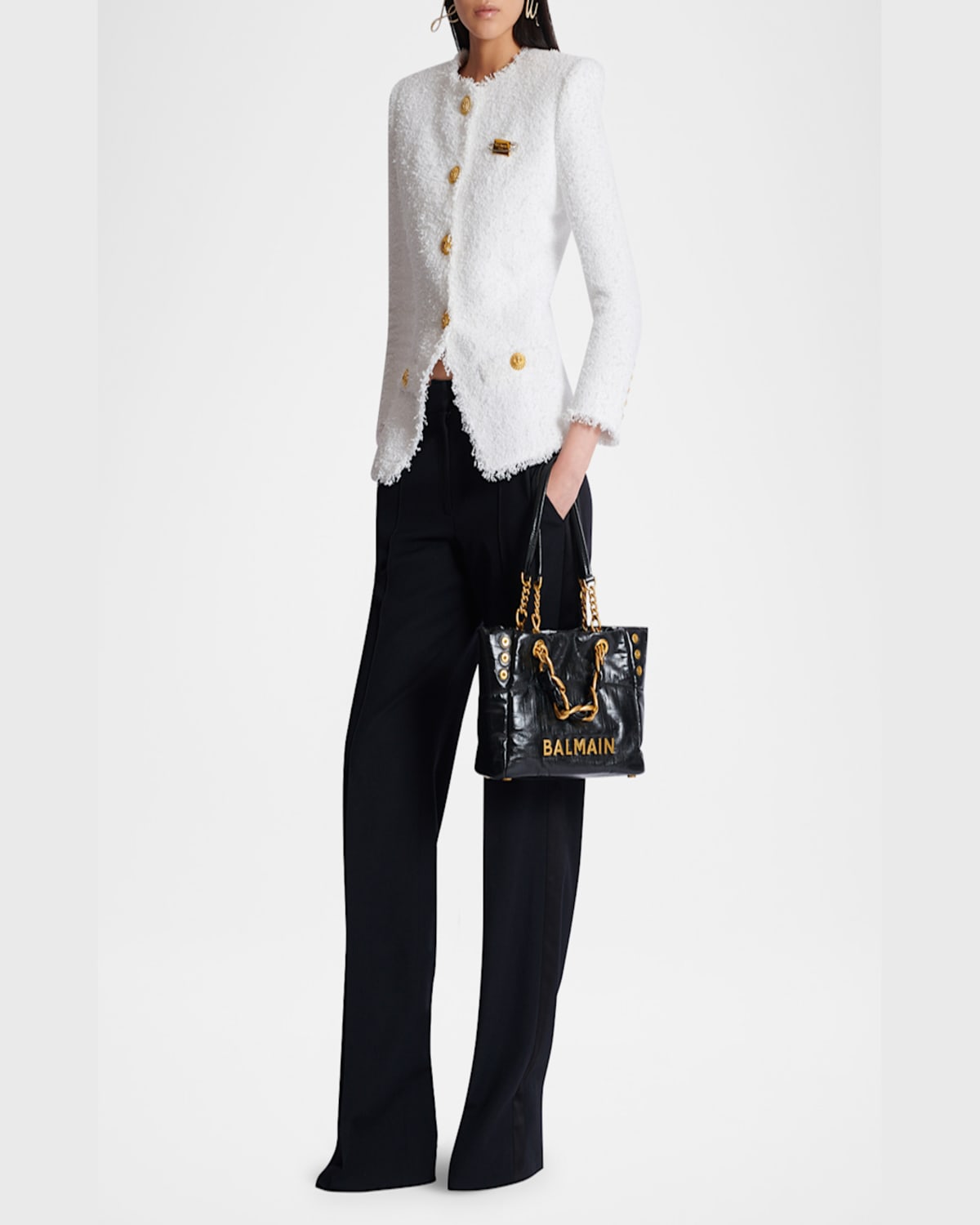 Balmain 1945 Soft Pb-monogrammed Crinkled Leather Tote Bag In 0pa Noir