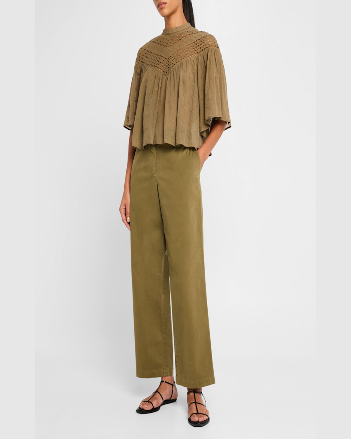 Shop Nili Lotan Nohan Cropped Cotton Pants In Military Green