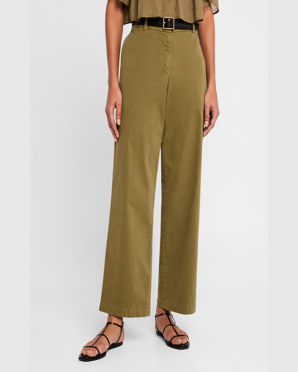 Shop Nili Lotan Nohan Cropped Cotton Pants In Military Green