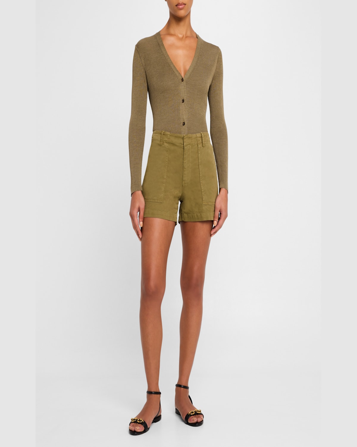 Nili Lotan Utility Cotton Gabardine Shorts In Military Green