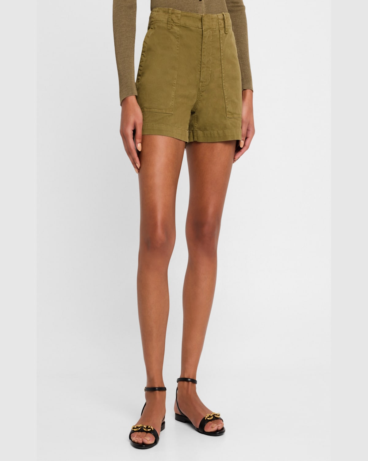 Nili Lotan Utility Cotton Gabardine Shorts In Military Green