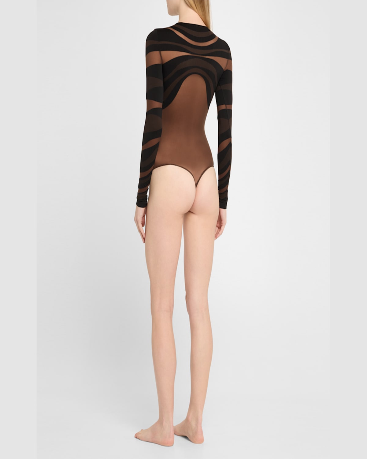 Wolford Venus Matte Geometric Swirl String Bodysuit In Umberblack