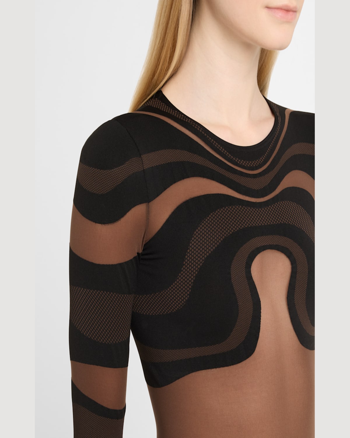 Wolford Venus Matte Geometric Swirl String Bodysuit In Umberblack