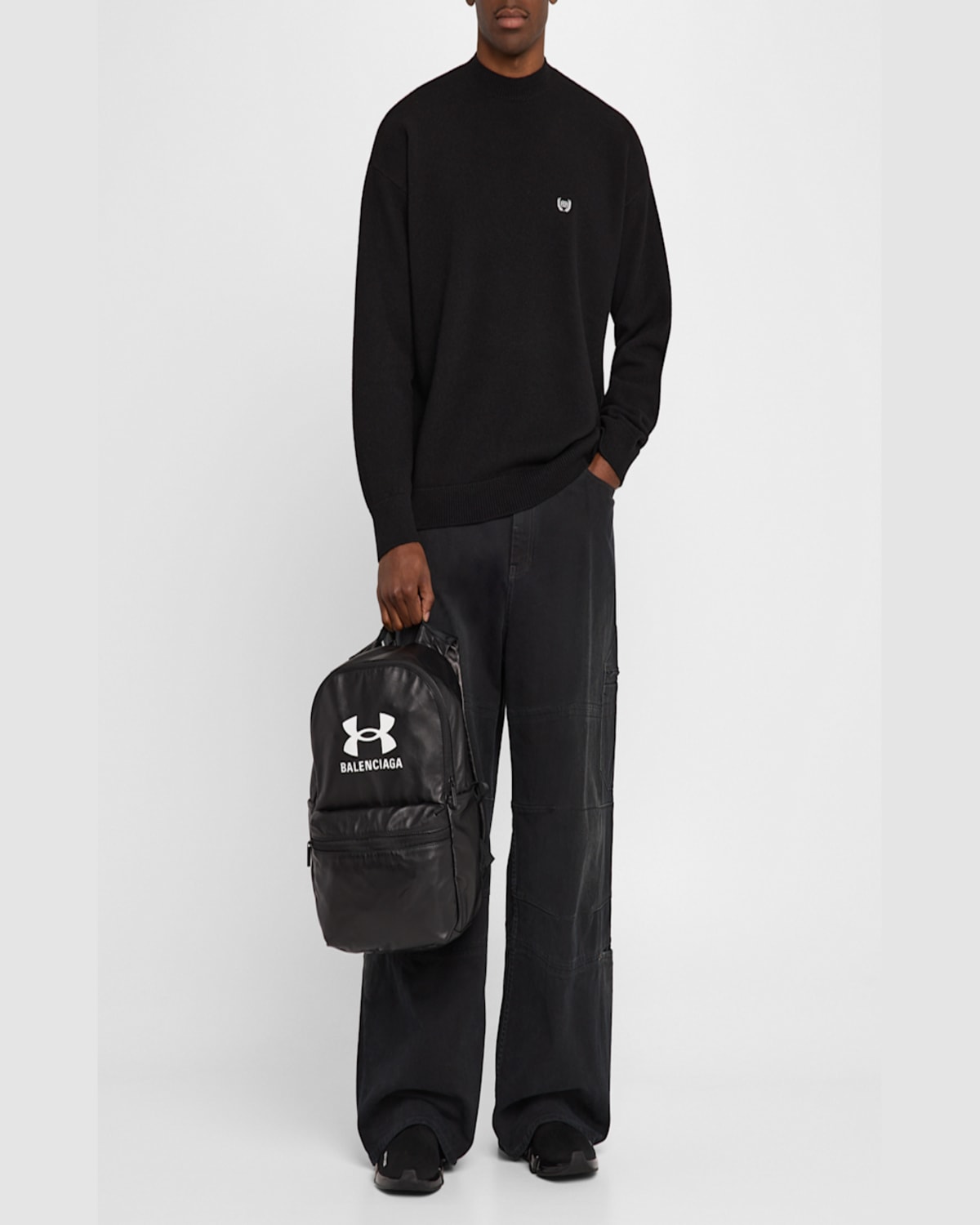 Shop Balenciaga X Under Armour Men's Lambskin Backpack In 1000 Black