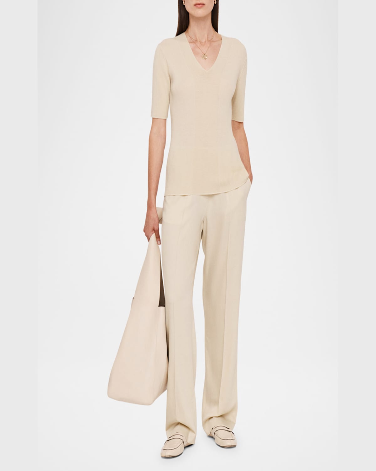 Joseph Womens Quail V-neck Ribbed Wool Top In Quail