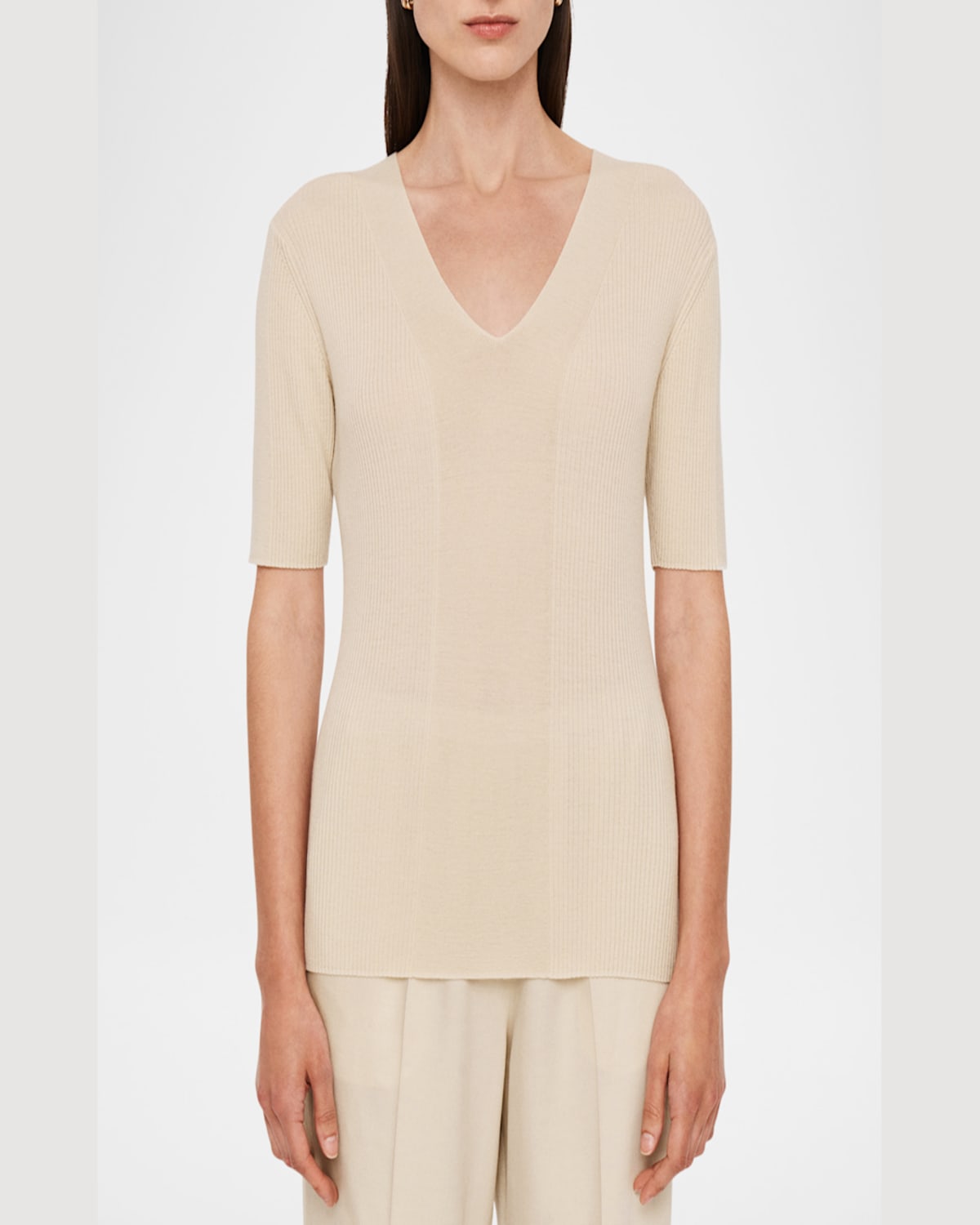 Joseph Womens Quail V-neck Ribbed Wool Top In Quail