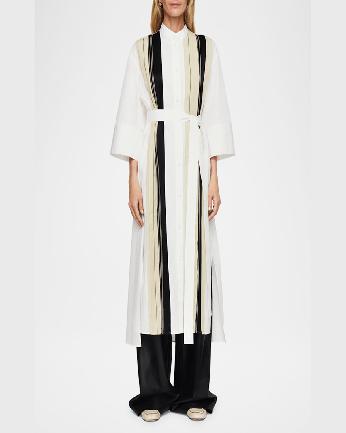 Shop Joseph Mederic Striped Cotton Poplin Midi Shirtdress In Bw Quail