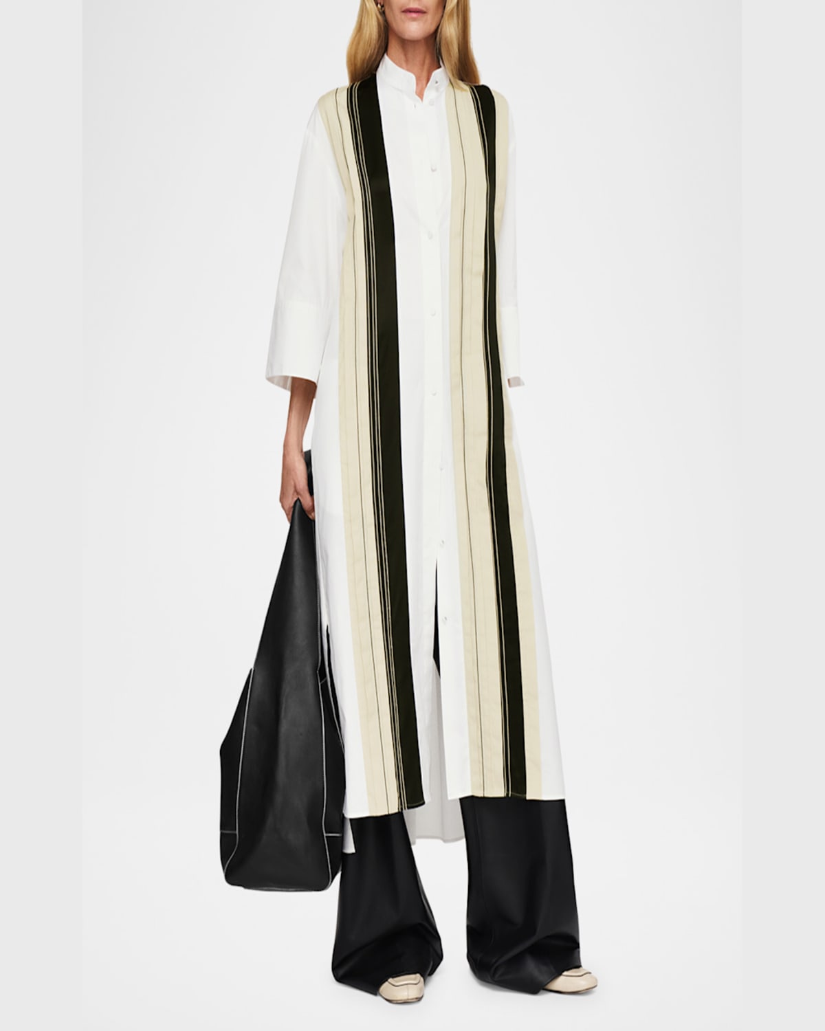 Shop Joseph Mederic Striped Cotton Poplin Midi Shirtdress In Bw Quail
