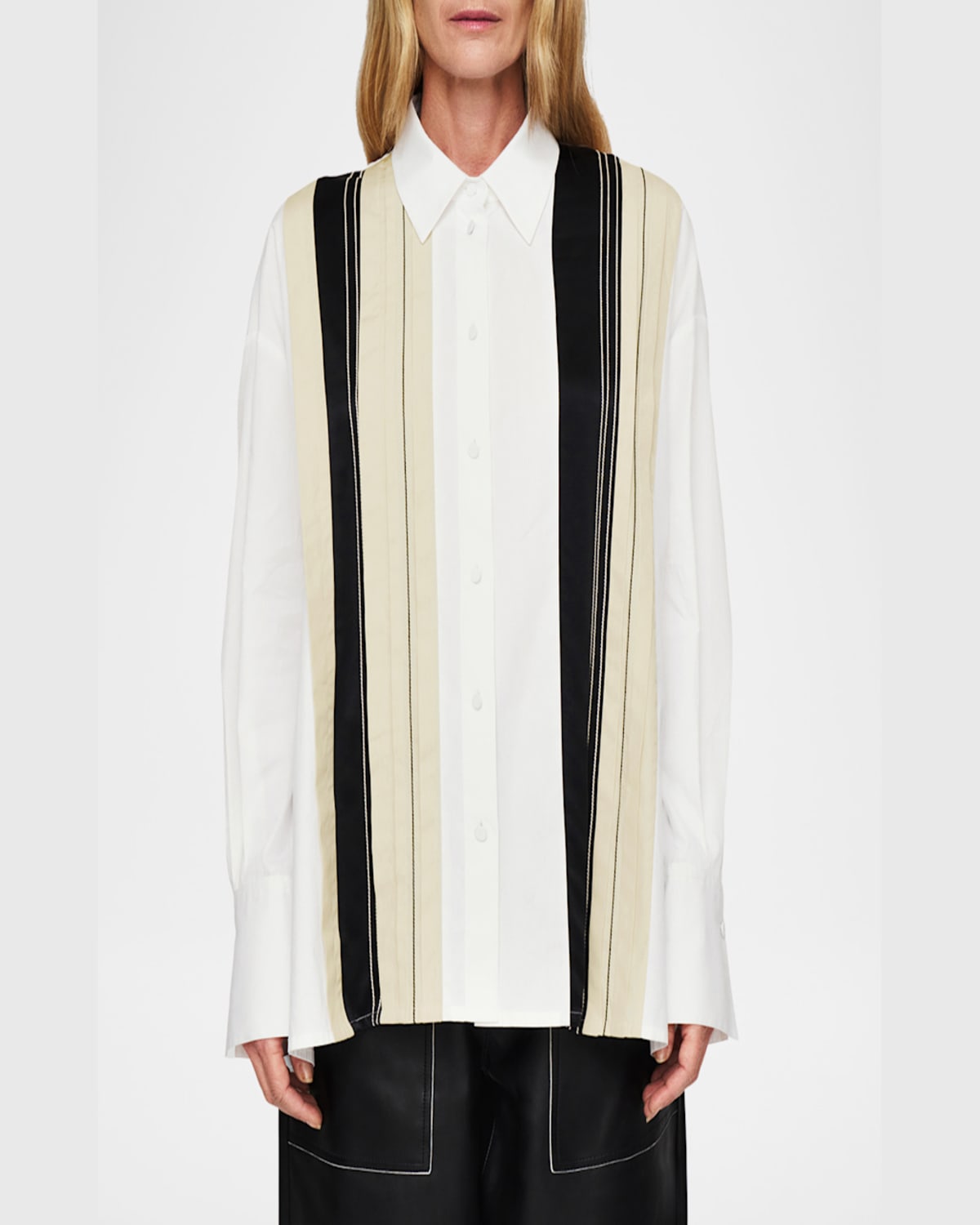 Joseph Bacar Striped Cotton Poplin Blouse In Bw Quail