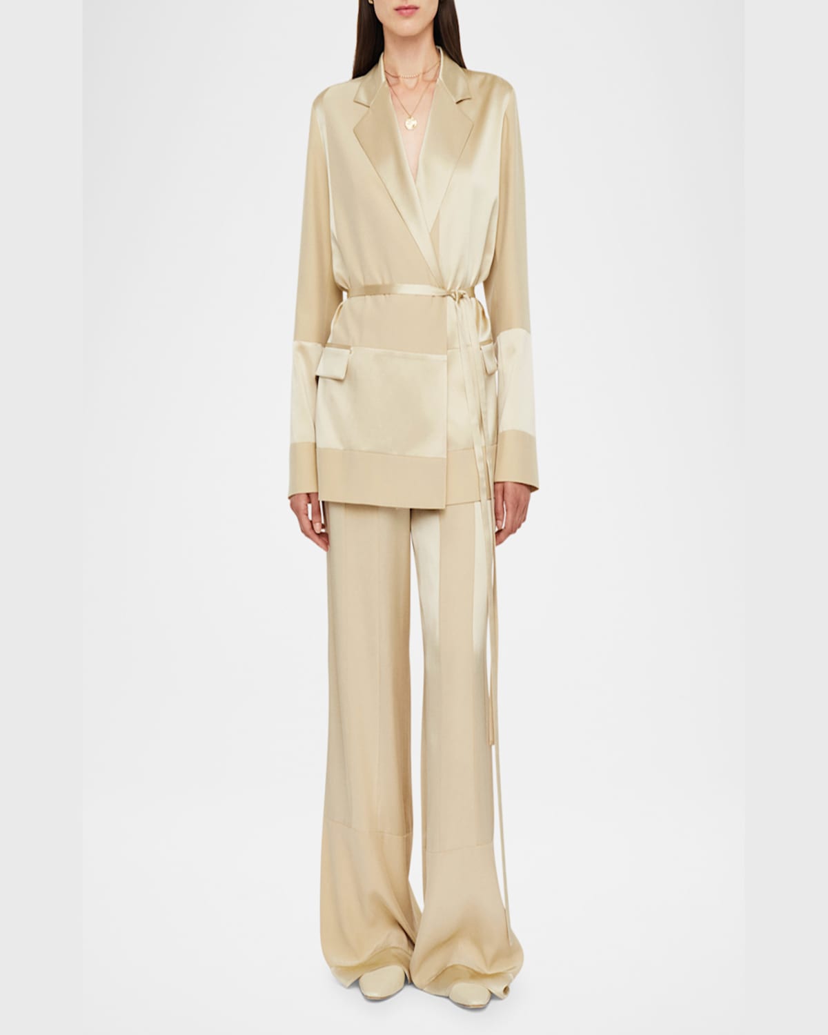 Joseph Amelia Paneled Silk Satin Jacket In Quail