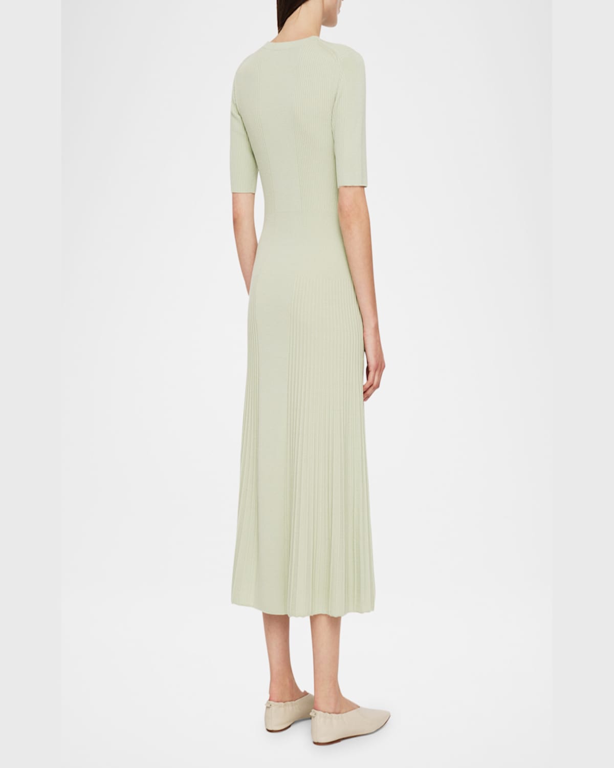 Shop Joseph Ribbed Merino Wool Midi Sweater Dress In Matcha