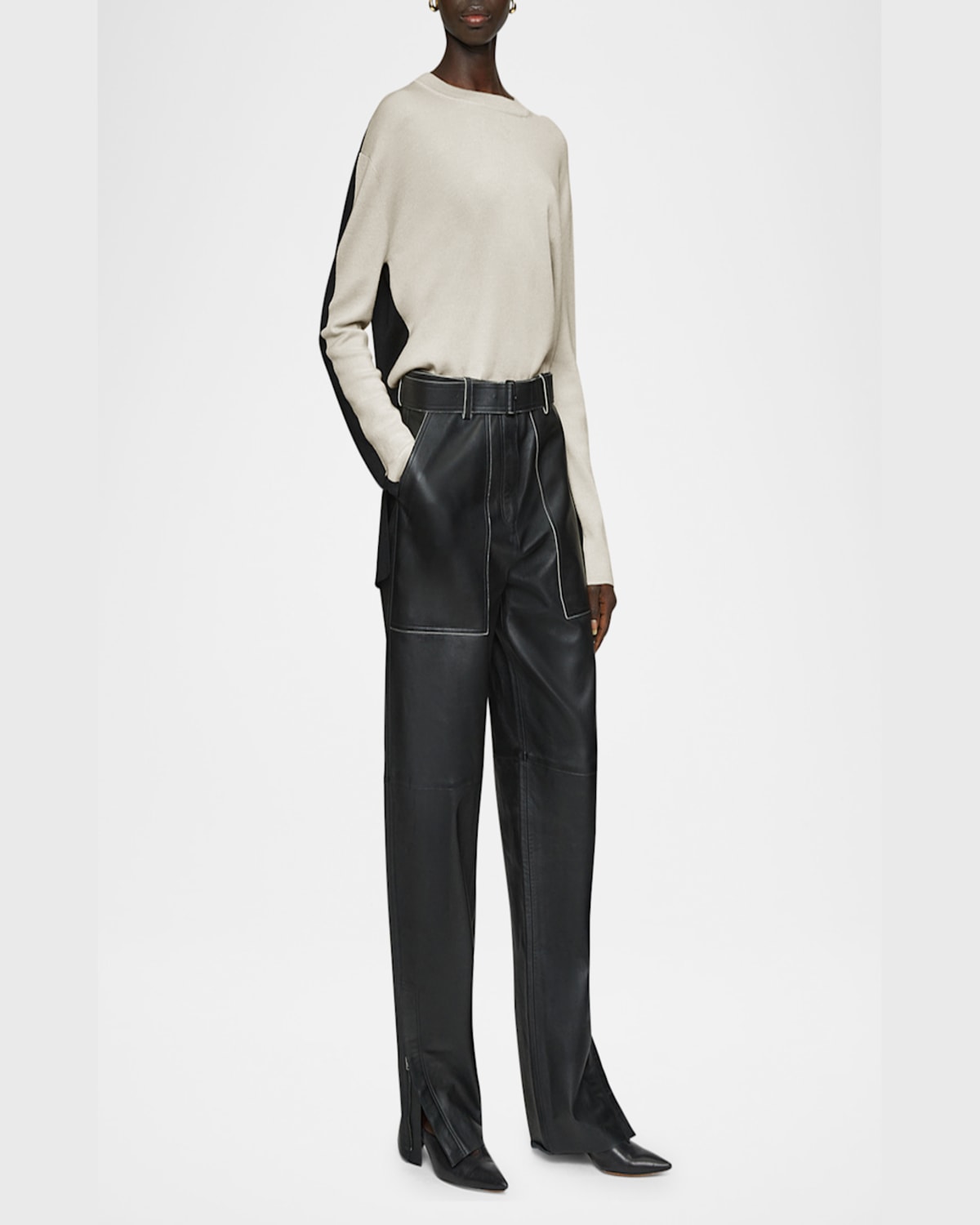 Joseph Bi-color Crewneck Sweater In Quailblack