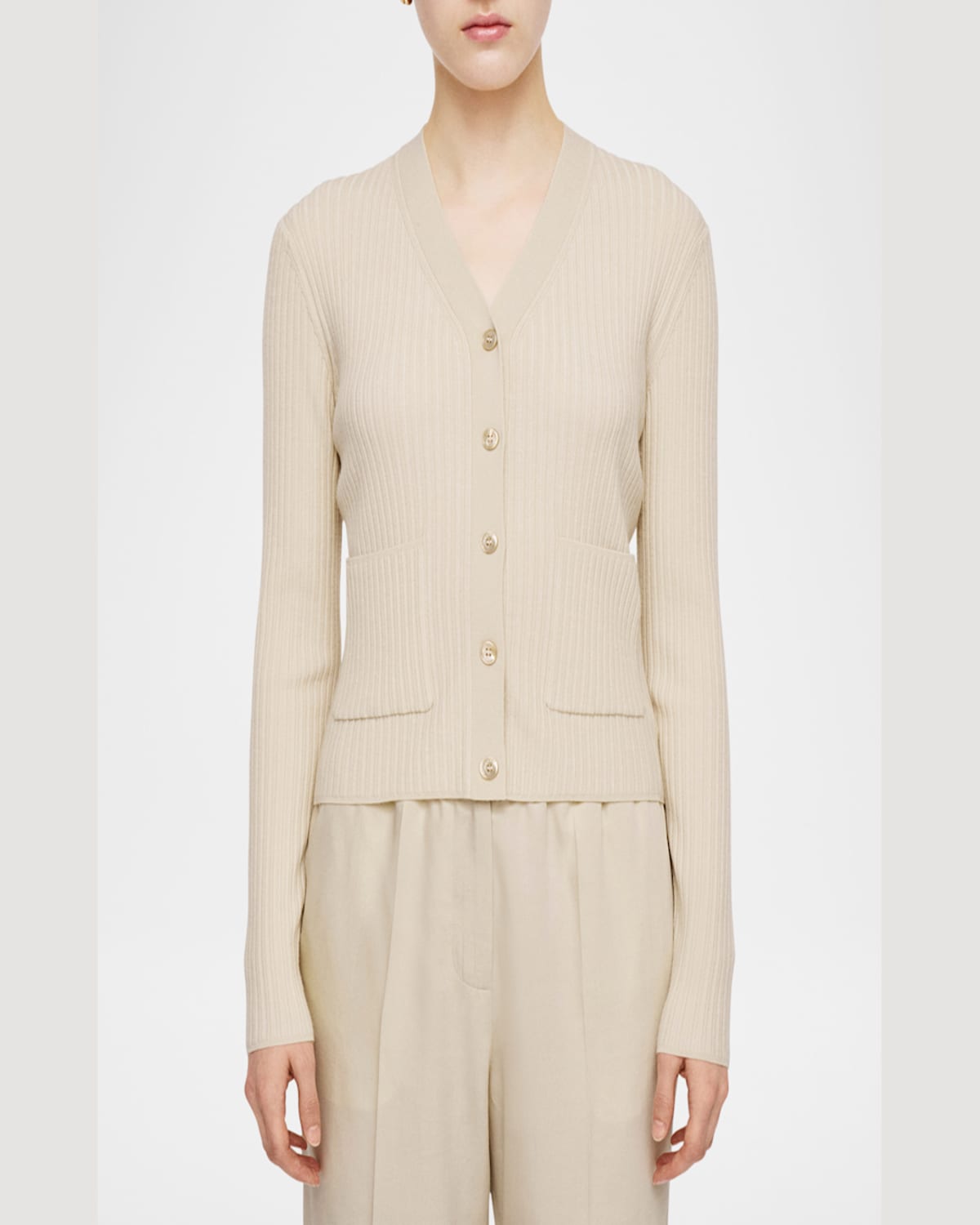 Joseph Womens Quail V-neck Ribbed Wool-blend Cardigan In Quail