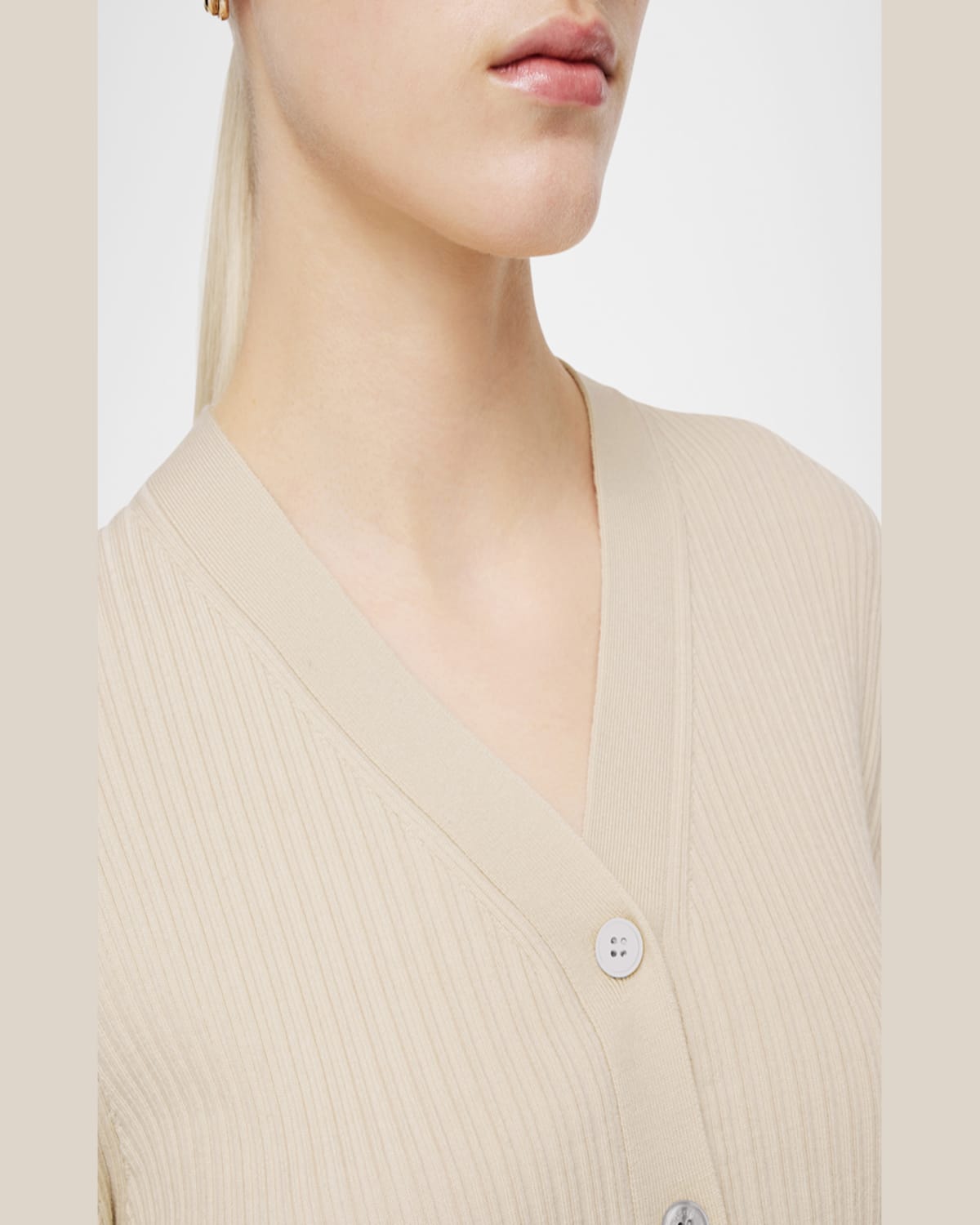 Joseph Womens Quail V-neck Ribbed Wool-blend Cardigan In Quail