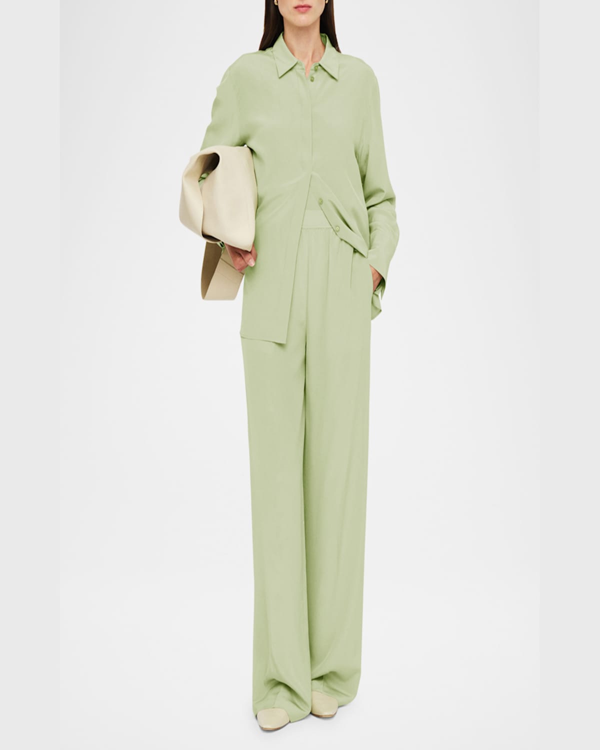 Joseph Hulin Wide-leg Silk Crepe De Soie Trousers In Matcha
