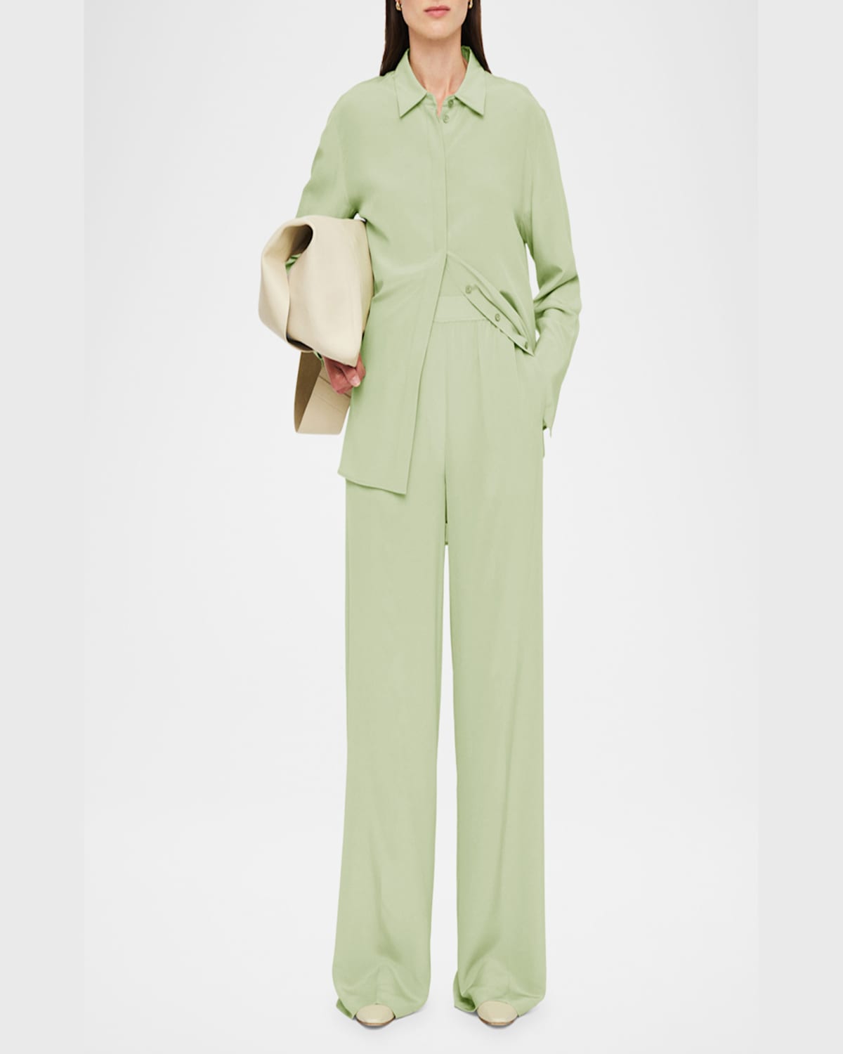 Joseph Hulin Wide-leg Silk Crepe De Soie Trousers In Matcha