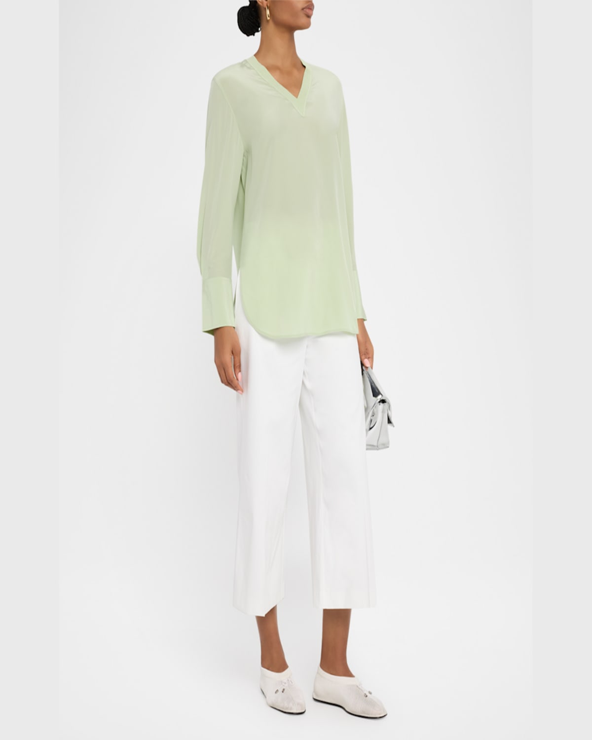 Joseph Miller V-neck Crepe De Soie Blouse In Matcha