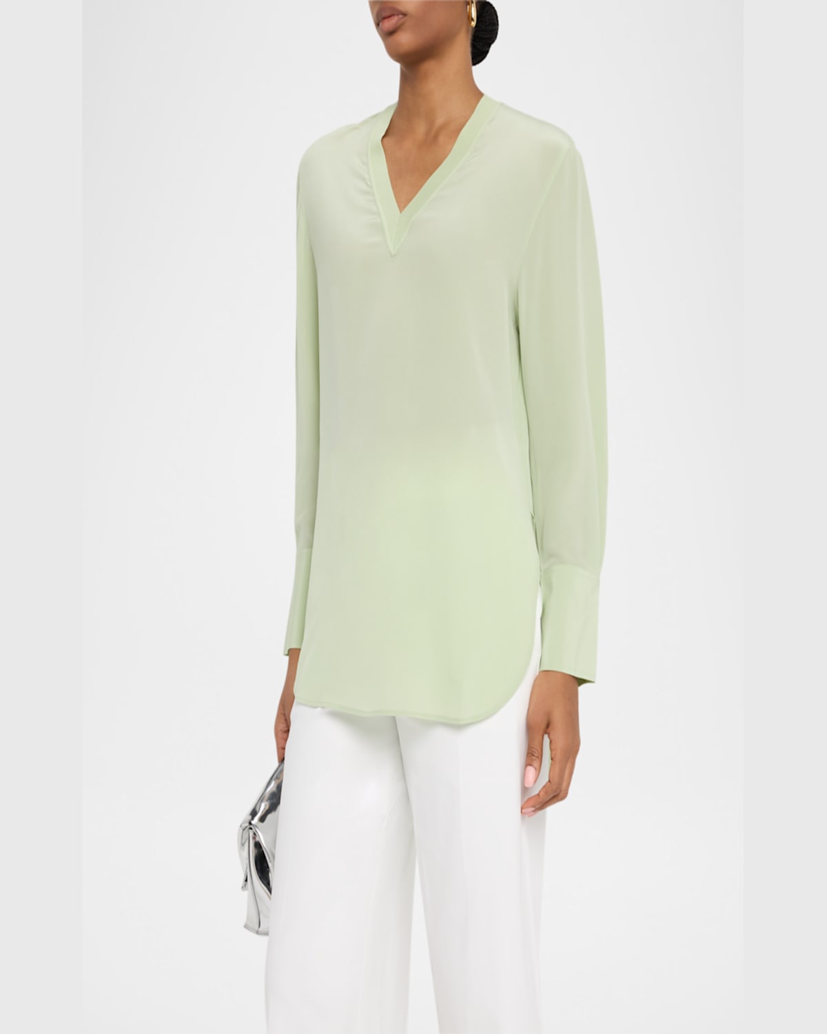 Joseph Miller V-neck Crepe De Soie Blouse In Matcha