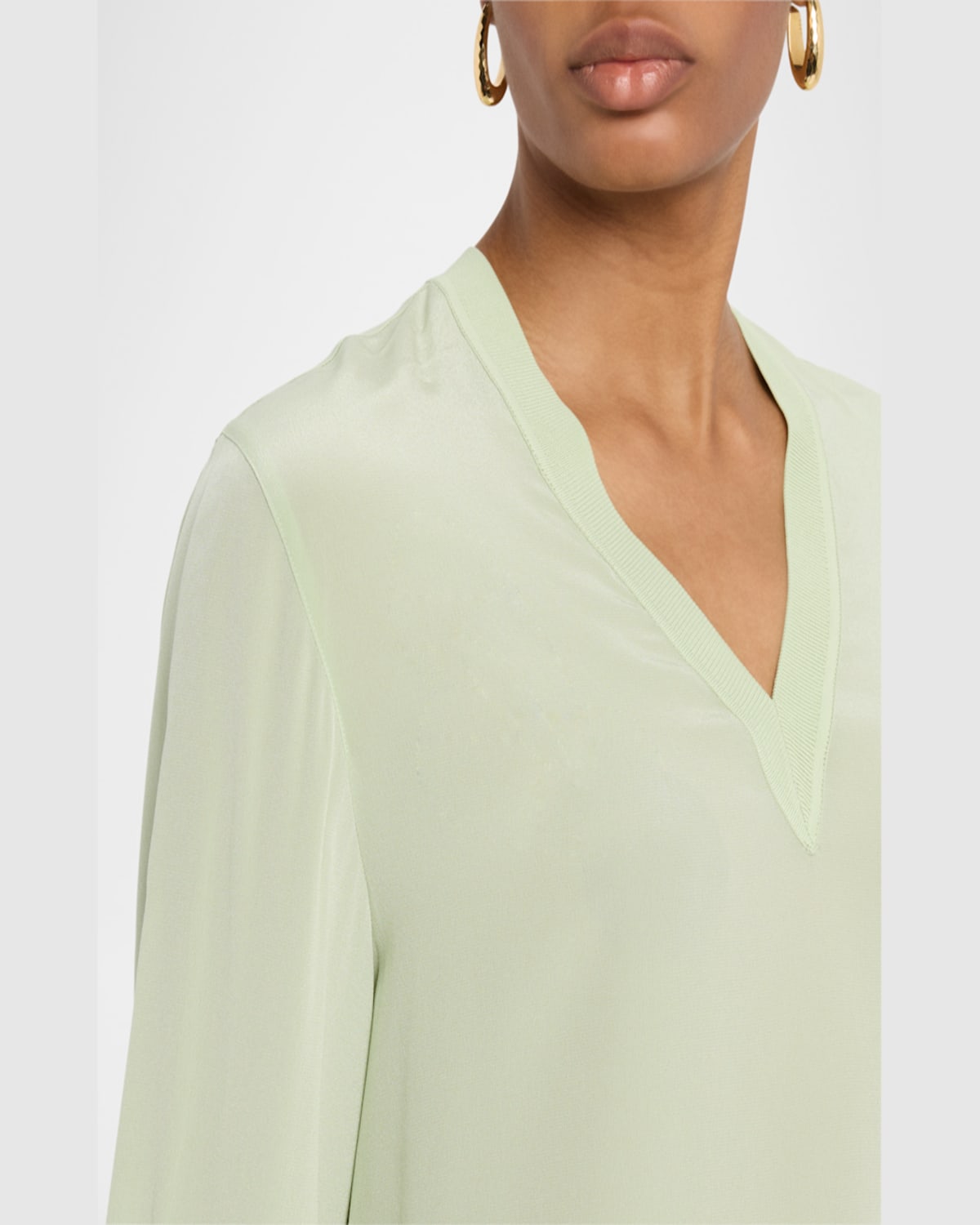 Joseph Miller V-neck Crepe De Soie Blouse In Matcha