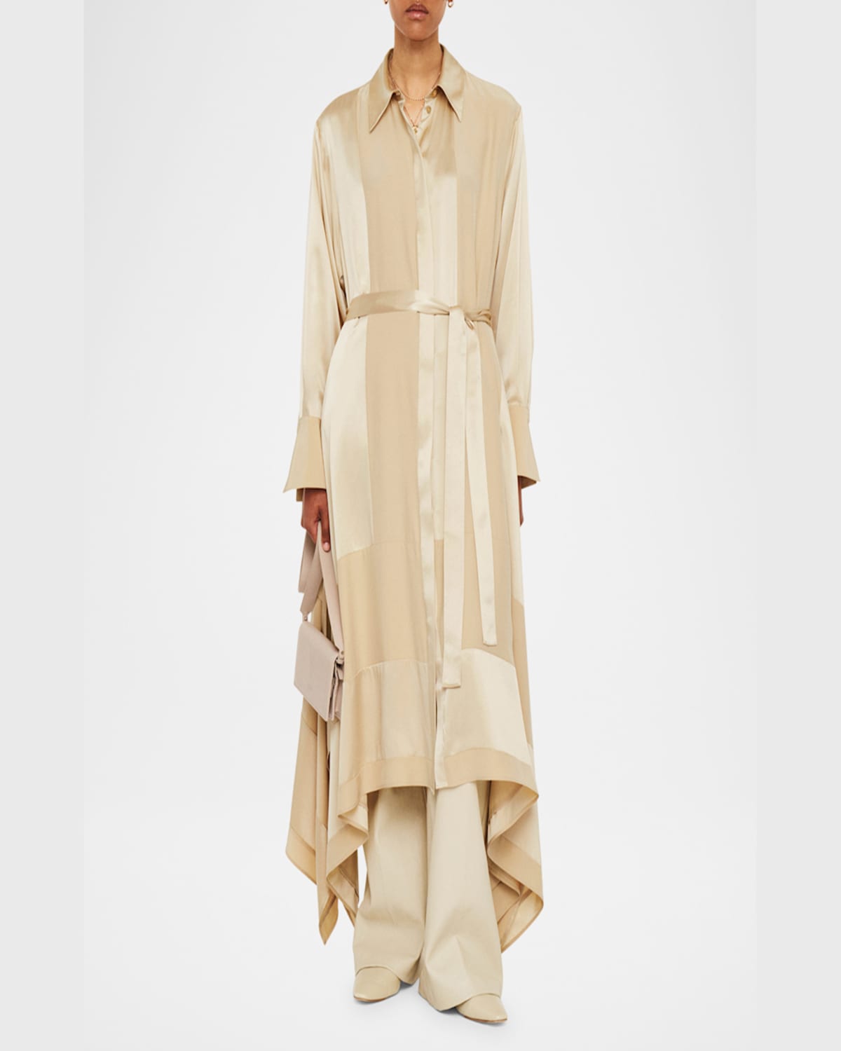 Joseph Cyprien Paneled Handkerchief Midi Shirtdress In Quail