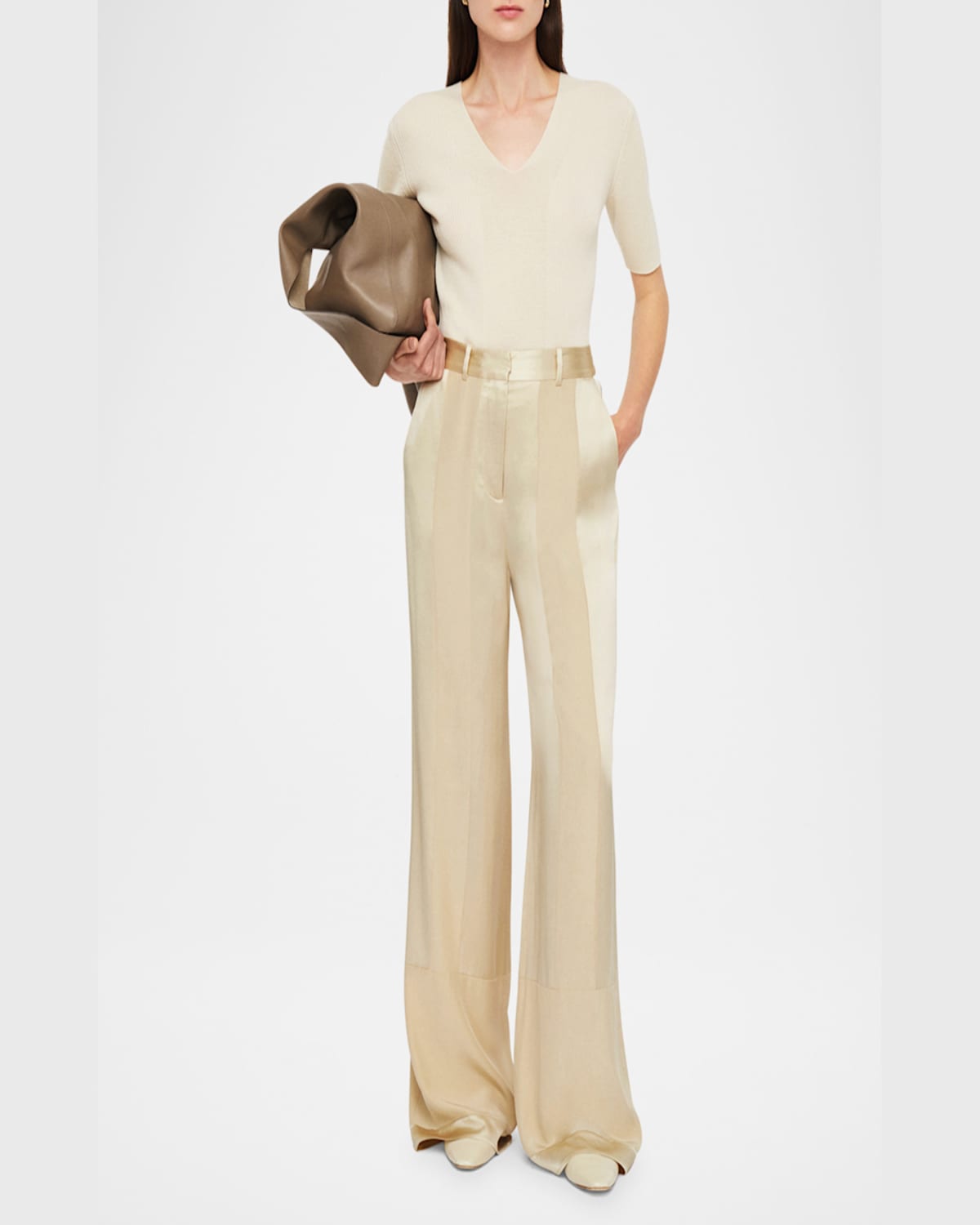 Joseph Corto Wide-leg Paneled Silk Pants In Quail