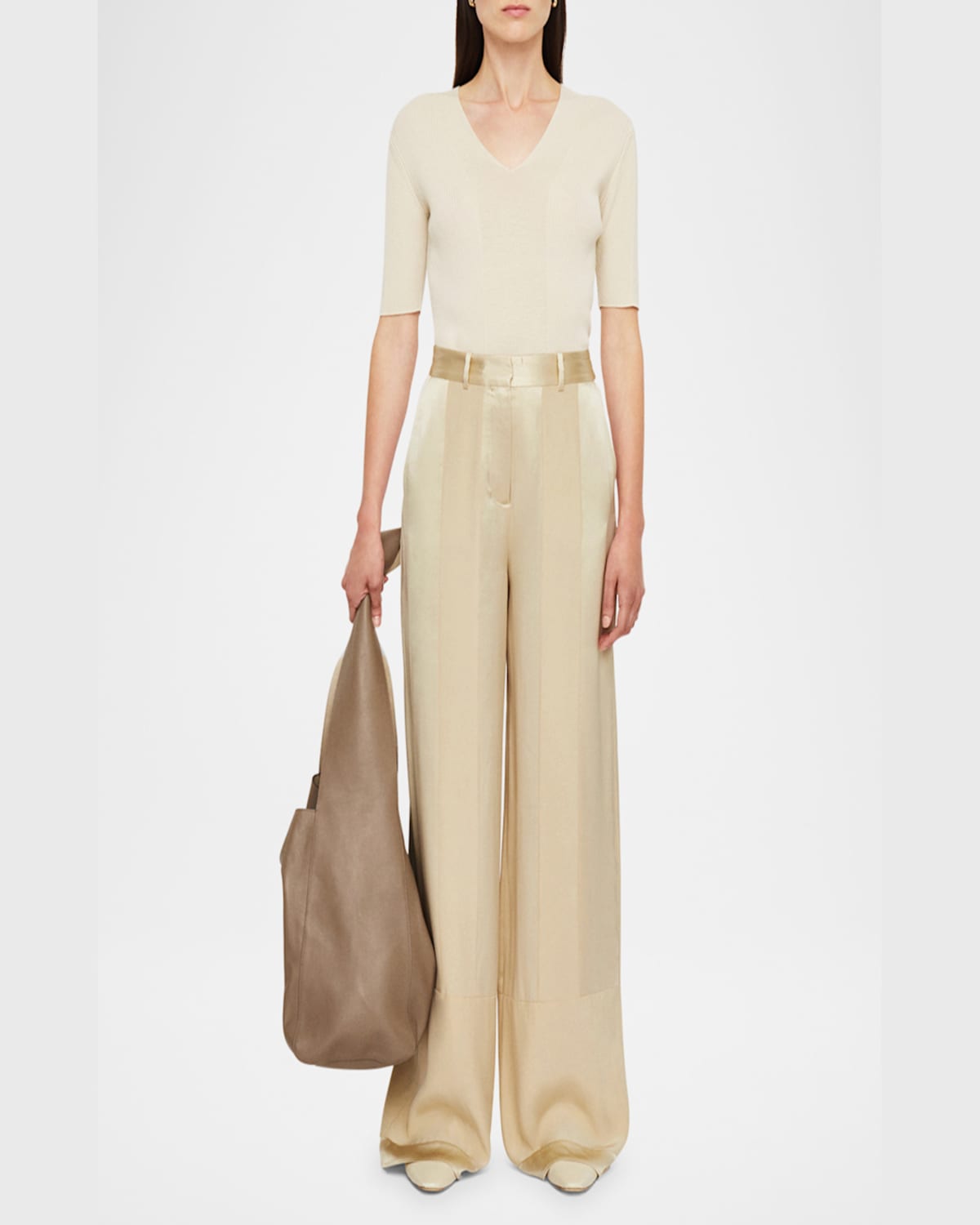 Joseph Corto Wide-leg Paneled Silk Pants In Quail