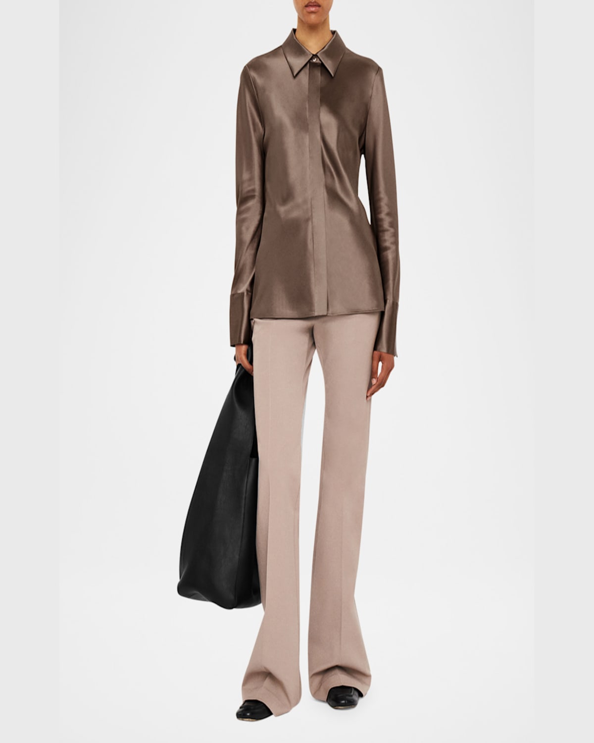 Joseph Brunel Button-down Silk Satin Blouse In Escargot
