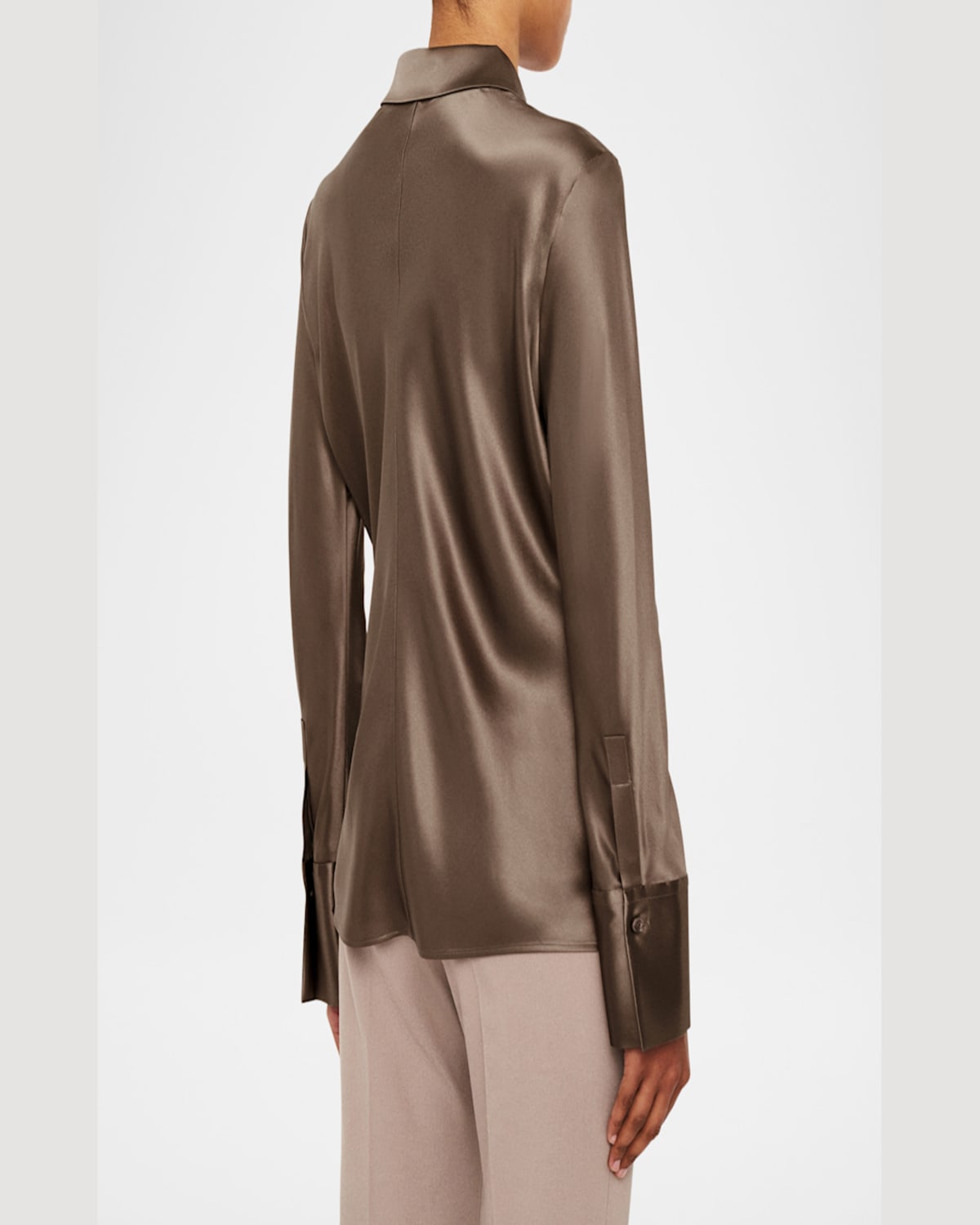 Joseph Brunel Button-down Silk Satin Blouse In Escargot