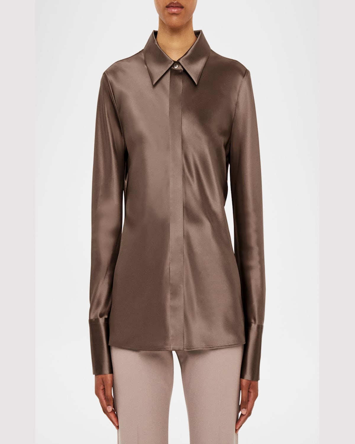 Joseph Brunel Button-down Silk Satin Blouse In Escargot