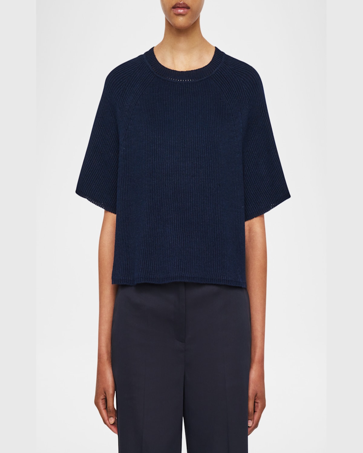 Joseph Ribbed Raglan-sleeve Top In Navy
