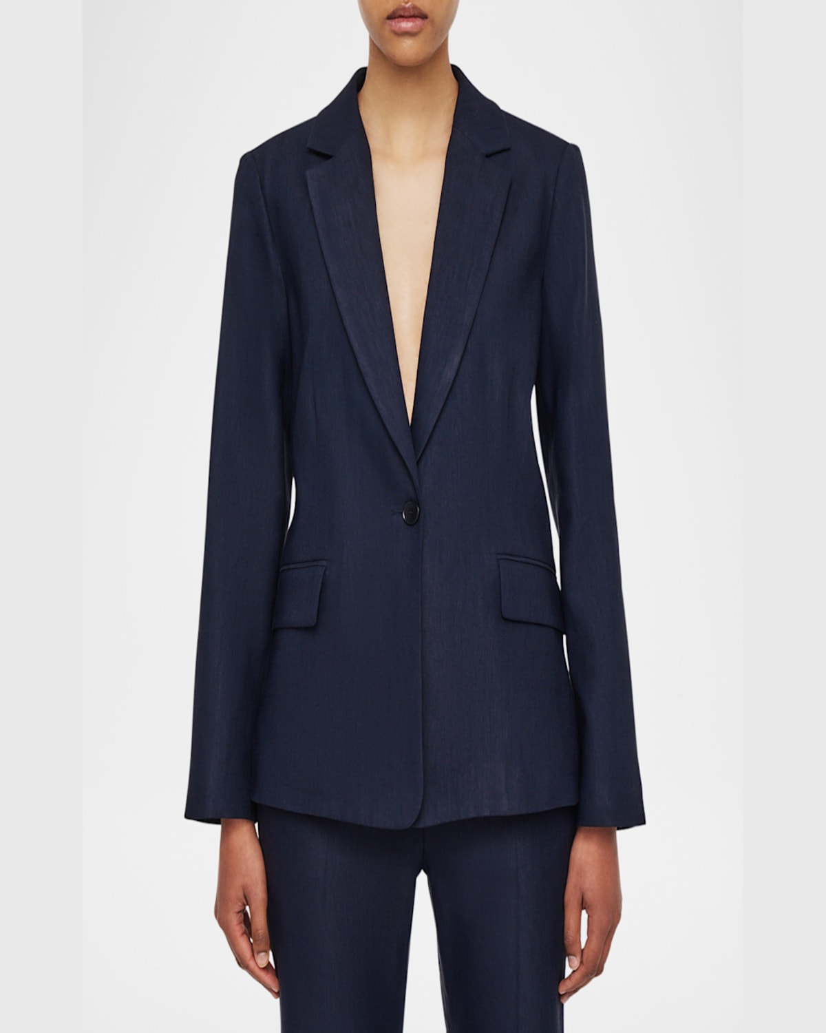 Joseph Womens Navy Marty Notched-lapels Stretch-linen Jacket In Navy