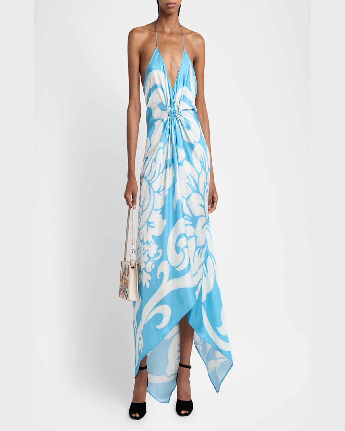 Etro Summer Paisley Silk Twill Midi Dress In Print On Blue Base 4