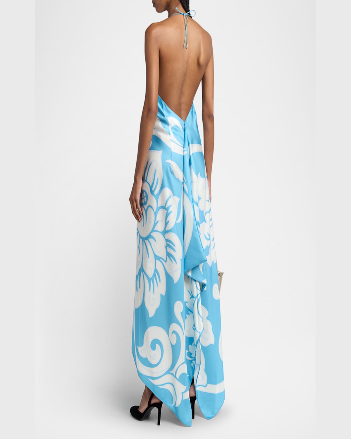 Etro Summer Paisley Silk Twill Midi Dress In Print On Blue Base 4