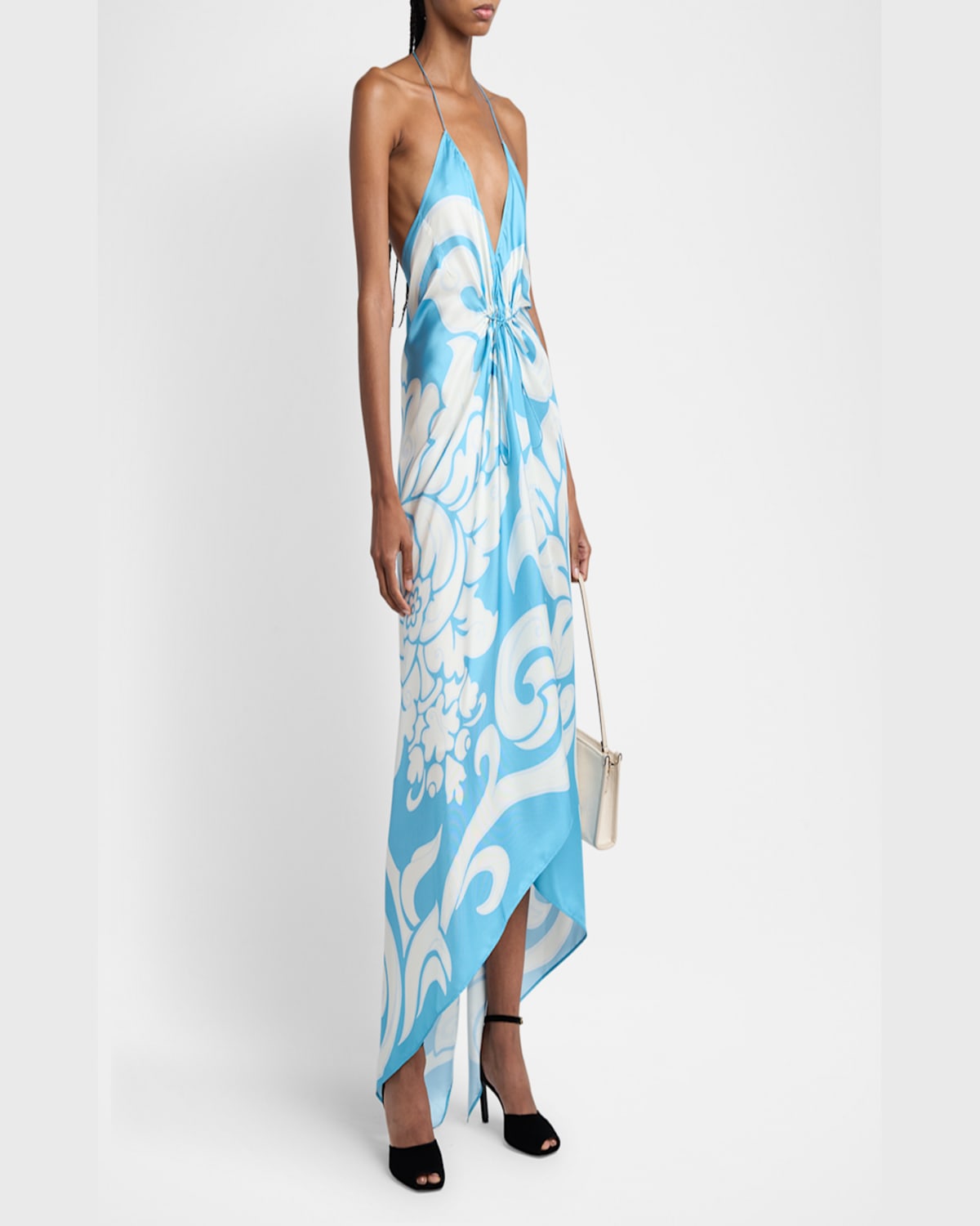 Etro Summer Paisley Silk Twill Midi Dress In Print On Blue Base 4