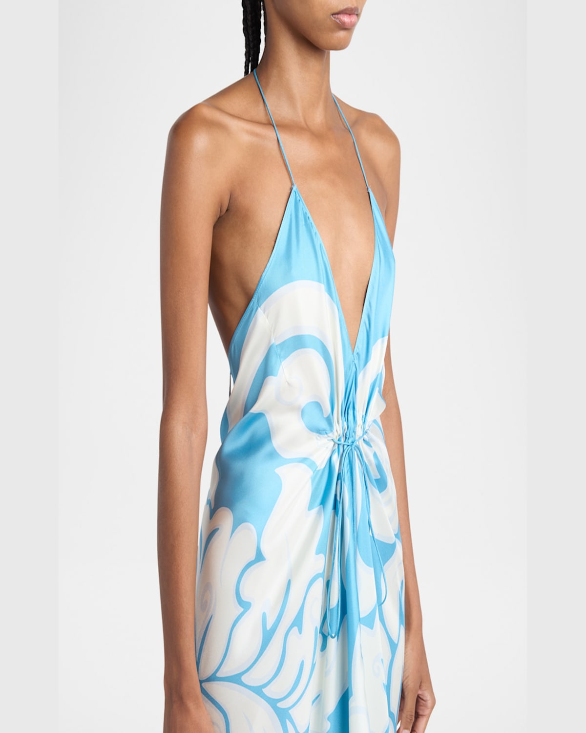 Etro Summer Paisley Silk Twill Midi Dress In Print On Blue Base 4