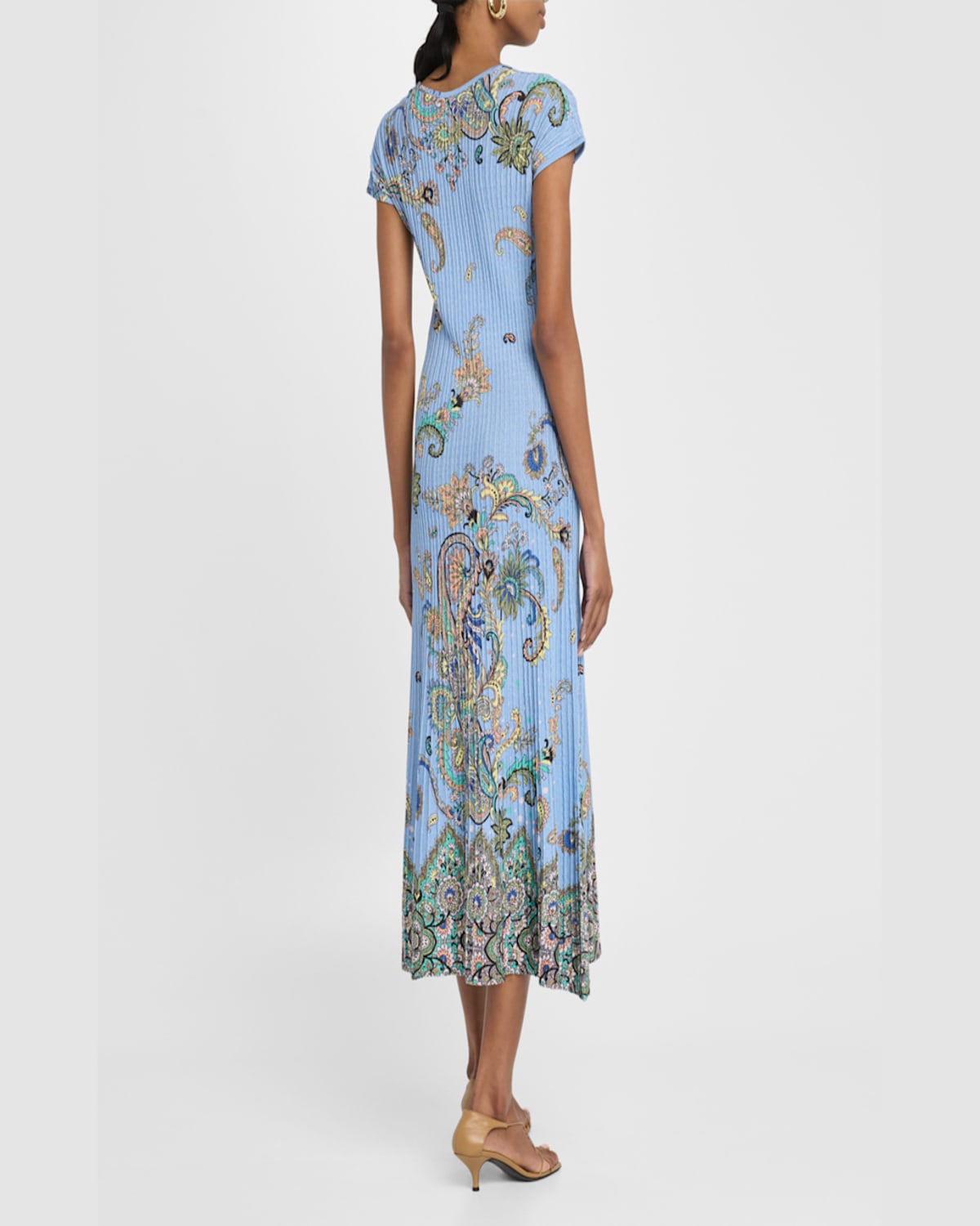 Etro Lucky Charm Print Scoop-neck Rib Midi Dress In Blue Print 2