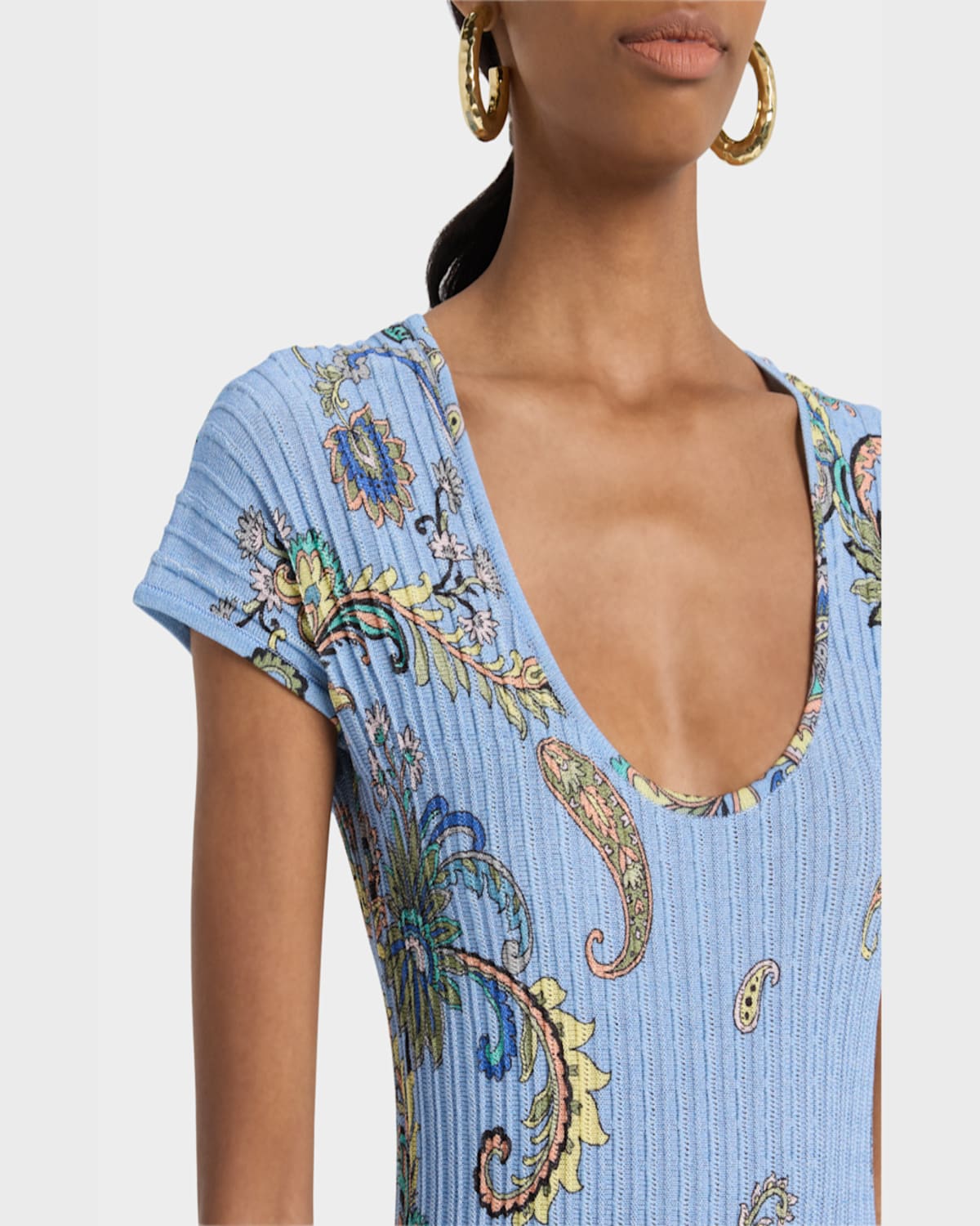 Etro Lucky Charm Print Scoop-neck Rib Midi Dress In Blue Print 2