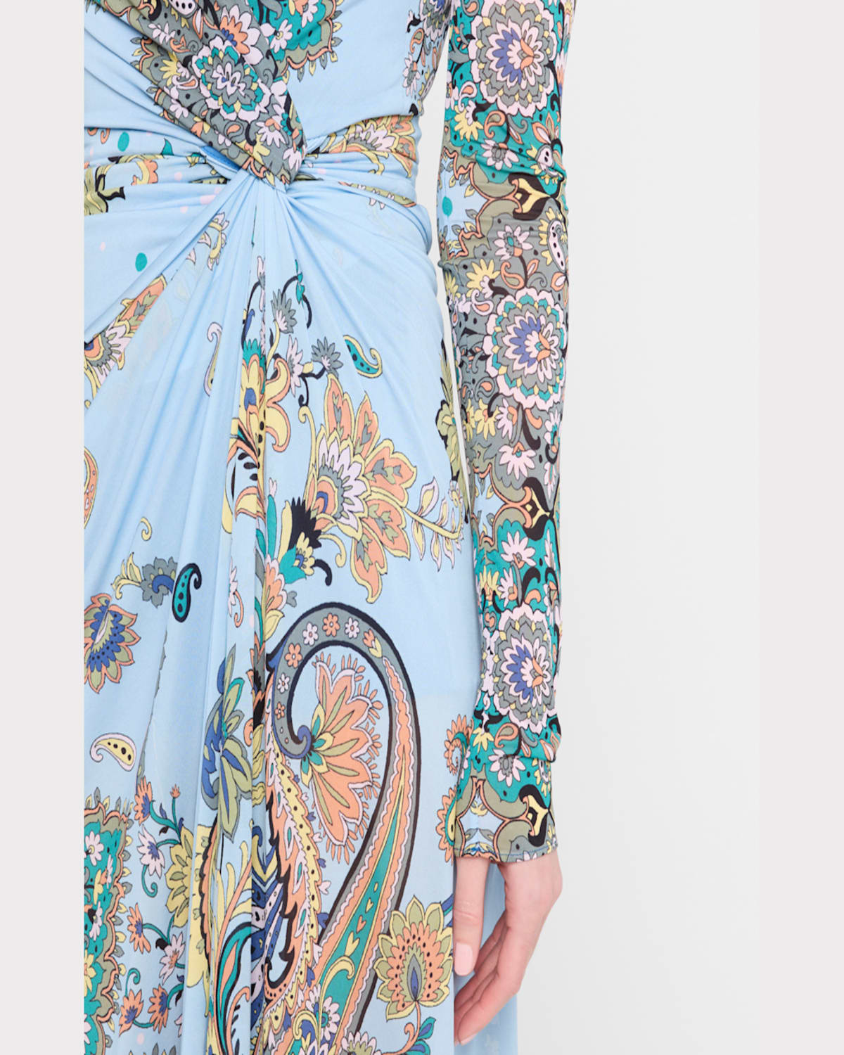 Etro Lucky Charm Jersey Long-sleeve Twisted Asymmetric Dress In Blue Print 2