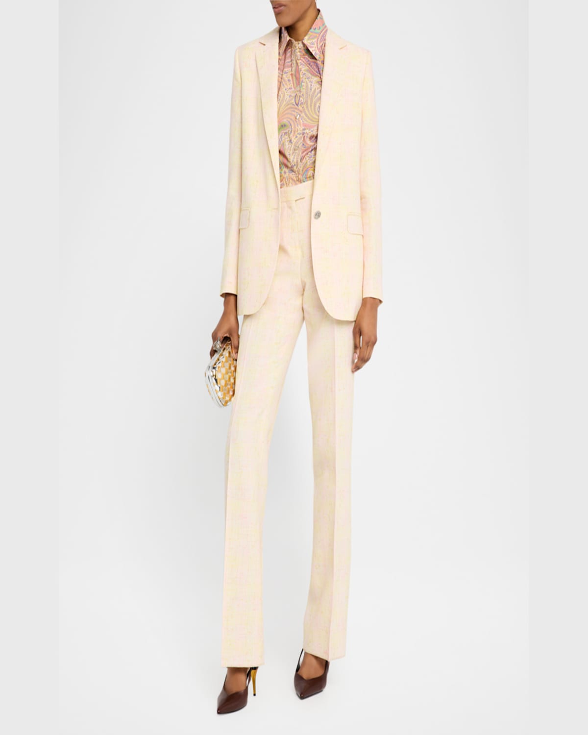 ETRO NEUTRAL ROMANTIC FOLIAGE COTTON POPLIN BUTTON-FRONT BLOUSE 