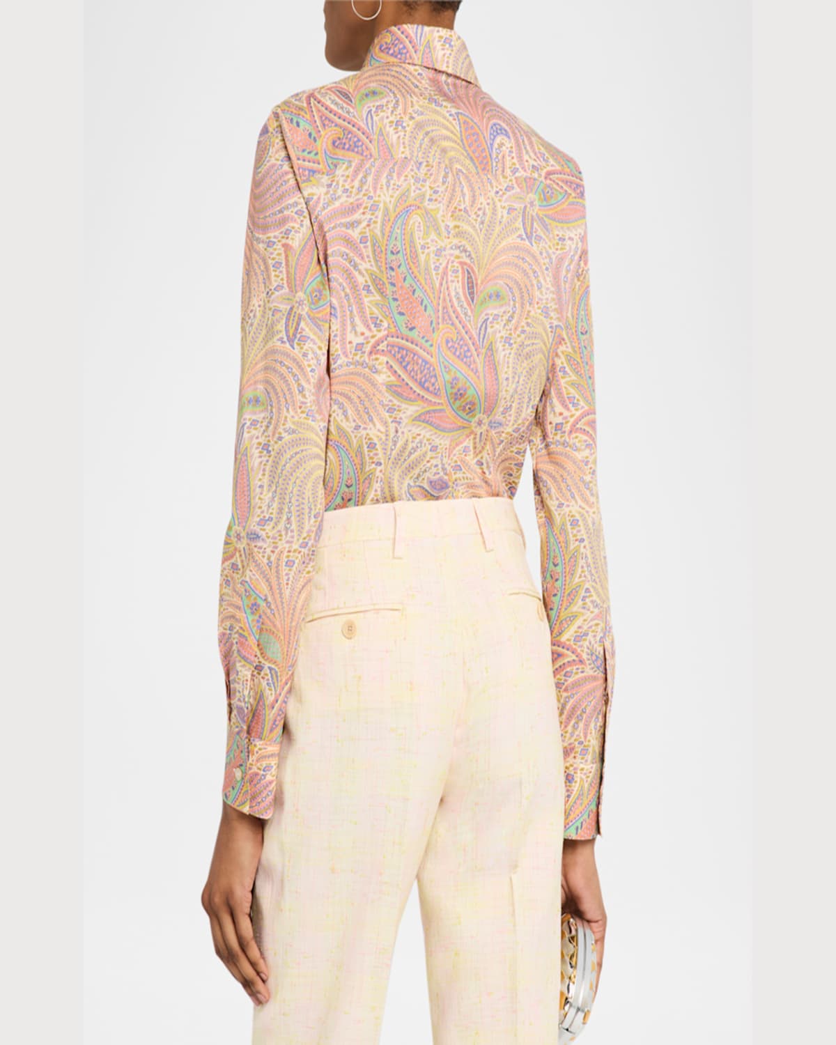 ETRO NEUTRAL ROMANTIC FOLIAGE COTTON POPLIN BUTTON-FRONT BLOUSE 